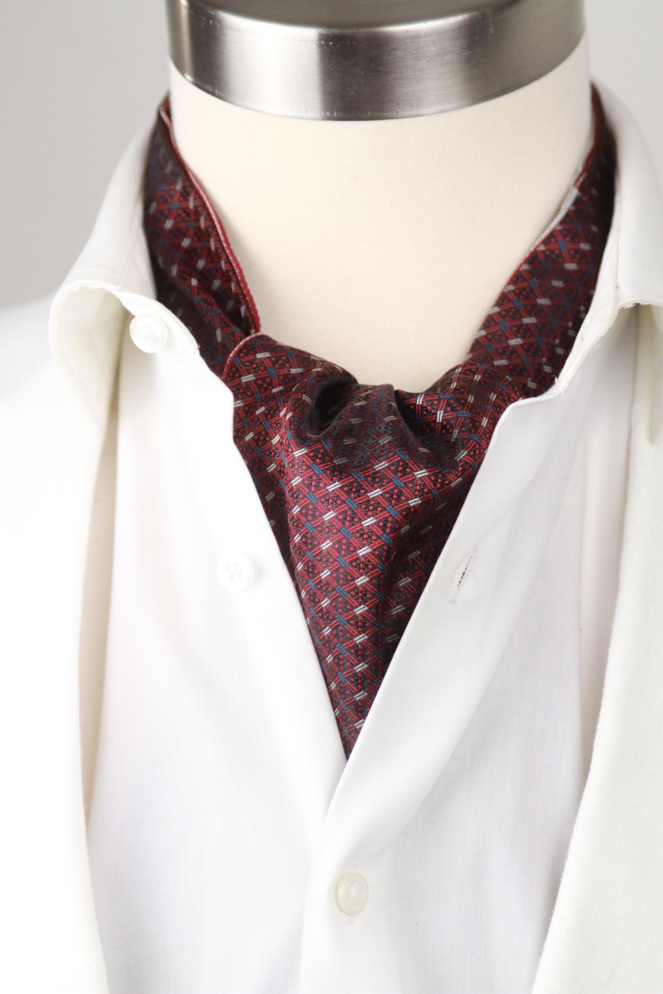 Reversible Silk striped geometrical ornament Ascot Burgundy Maroon A123b