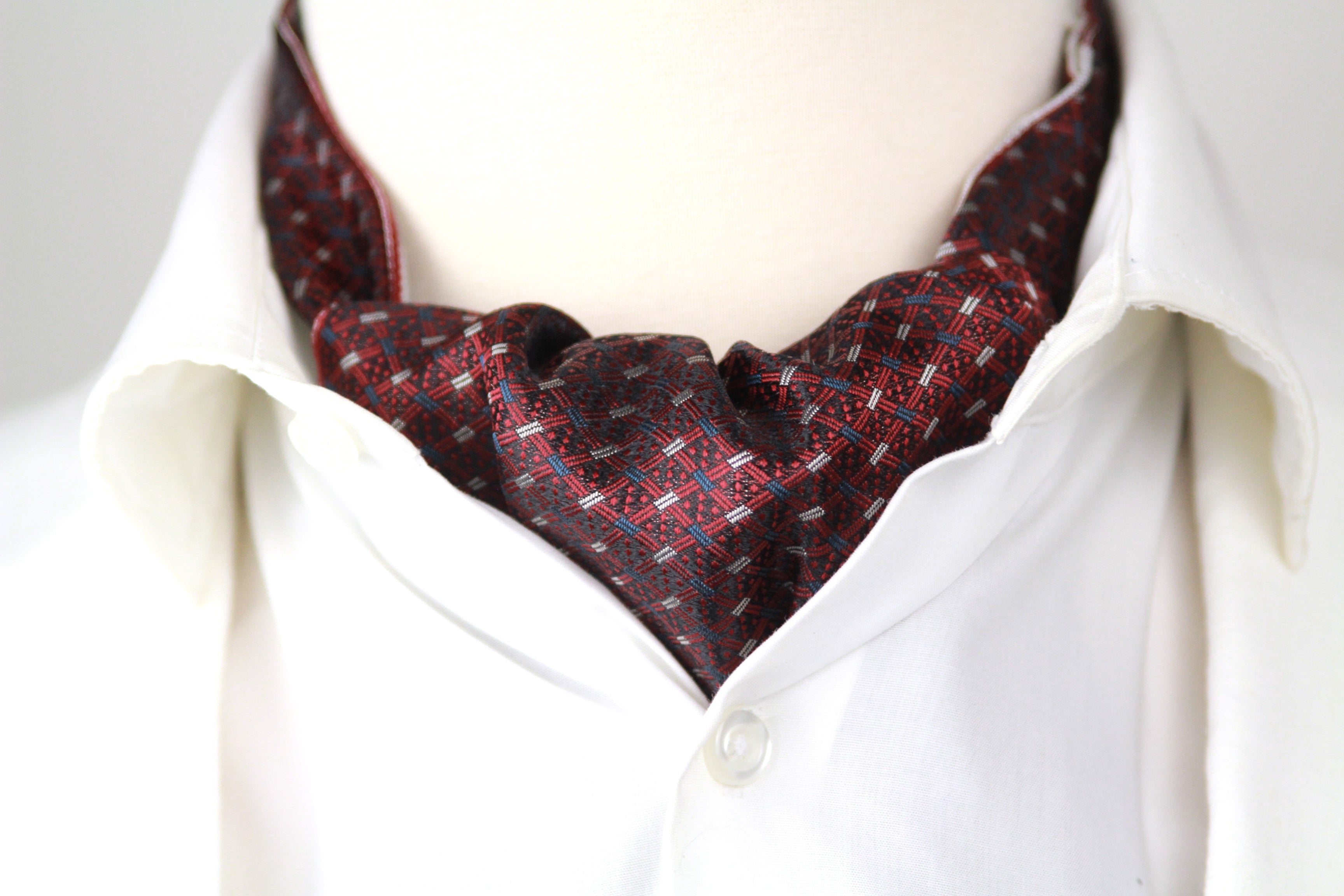 Reversible Silk striped geometrical ornament Ascot Burgundy Maroon A123b
