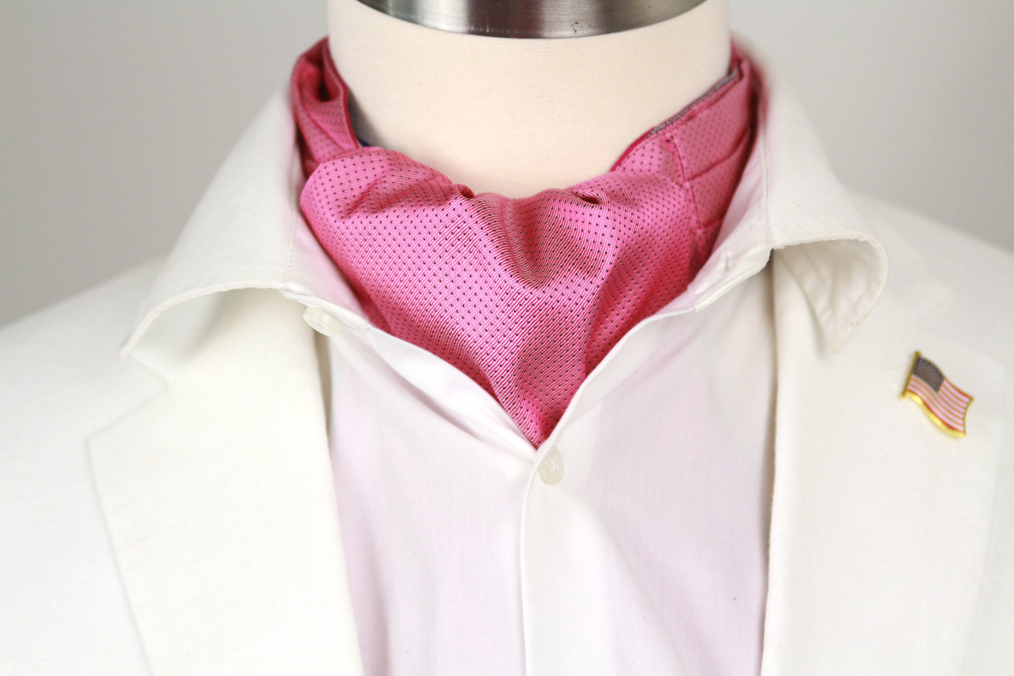 Striped Coral Pink Silk Ascot SKU: A203