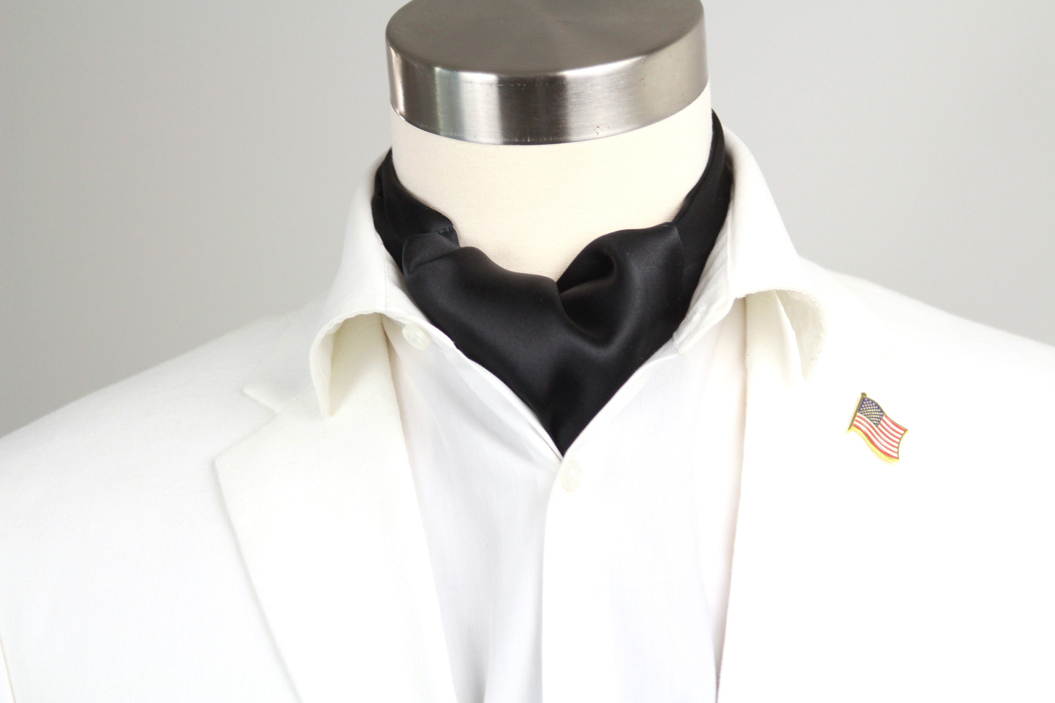 Black Charmeuse Silk Ascot Solid Black A218