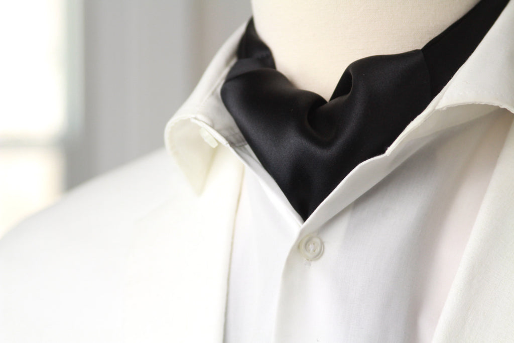 Black Charmeuse Silk Ascot Solid Black A218