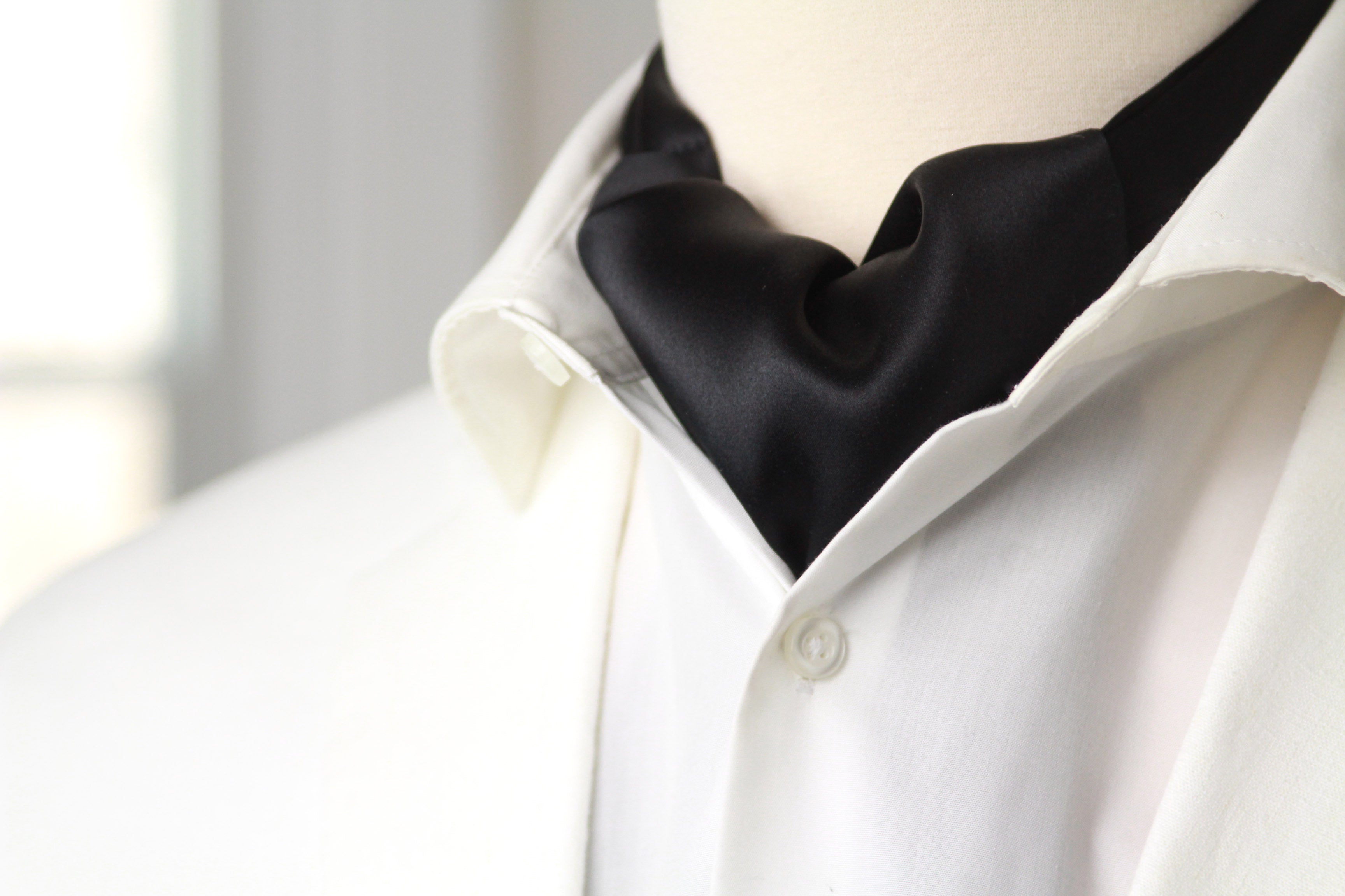 Black Charmeuse Silk Ascot Solid Black A218