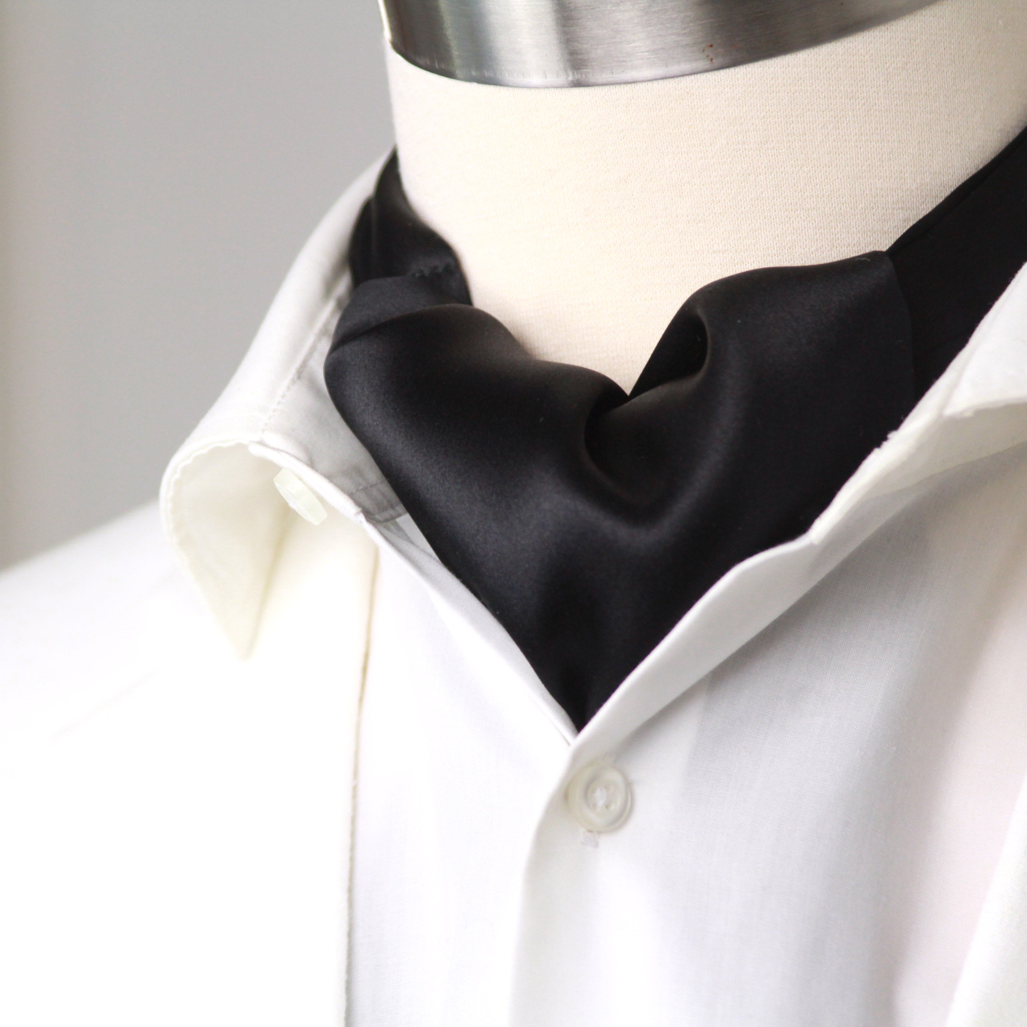 Black Charmeuse Silk Ascot Solid Black A218