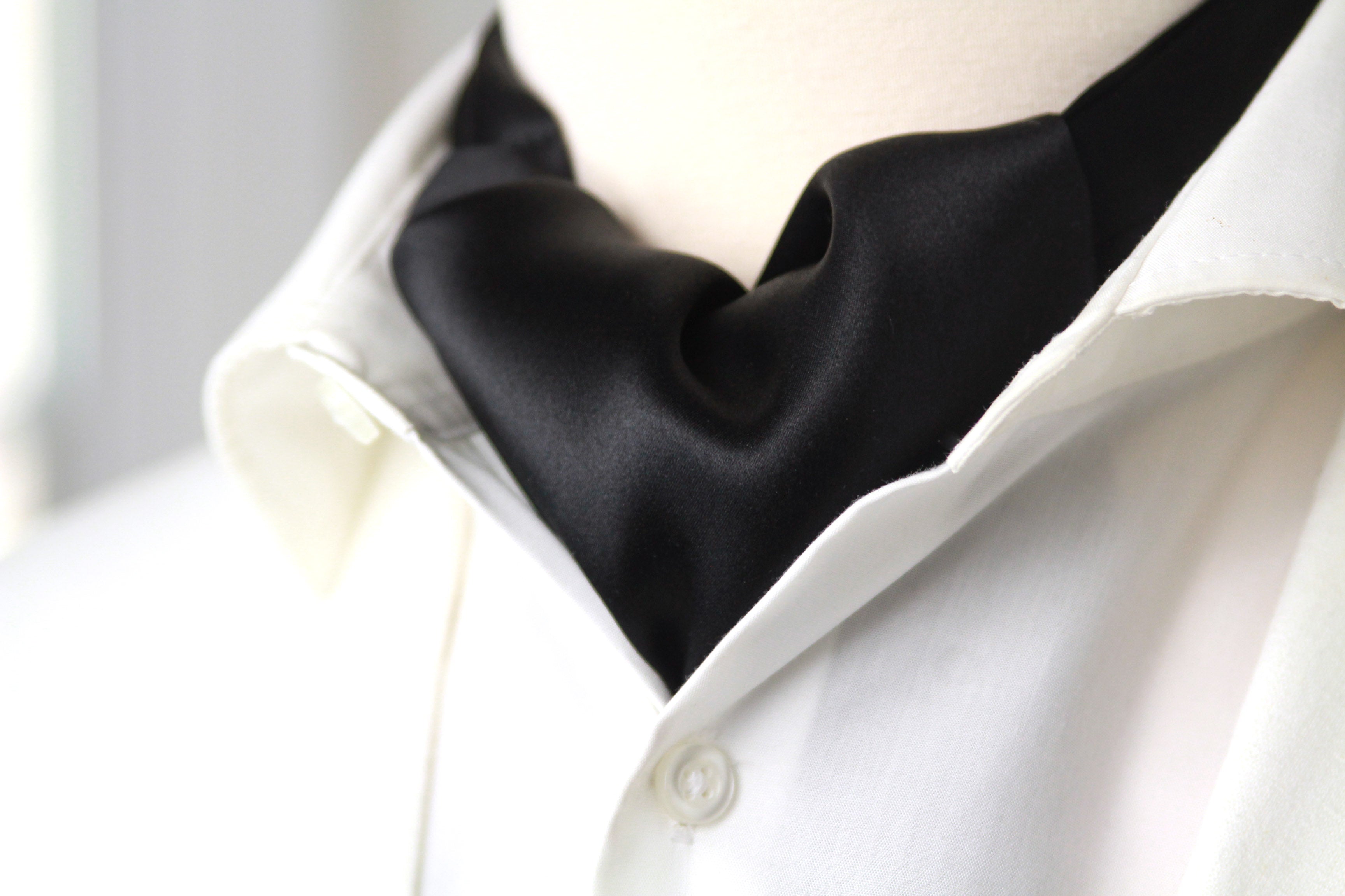 Black Charmeuse Silk Ascot Solid Black A218