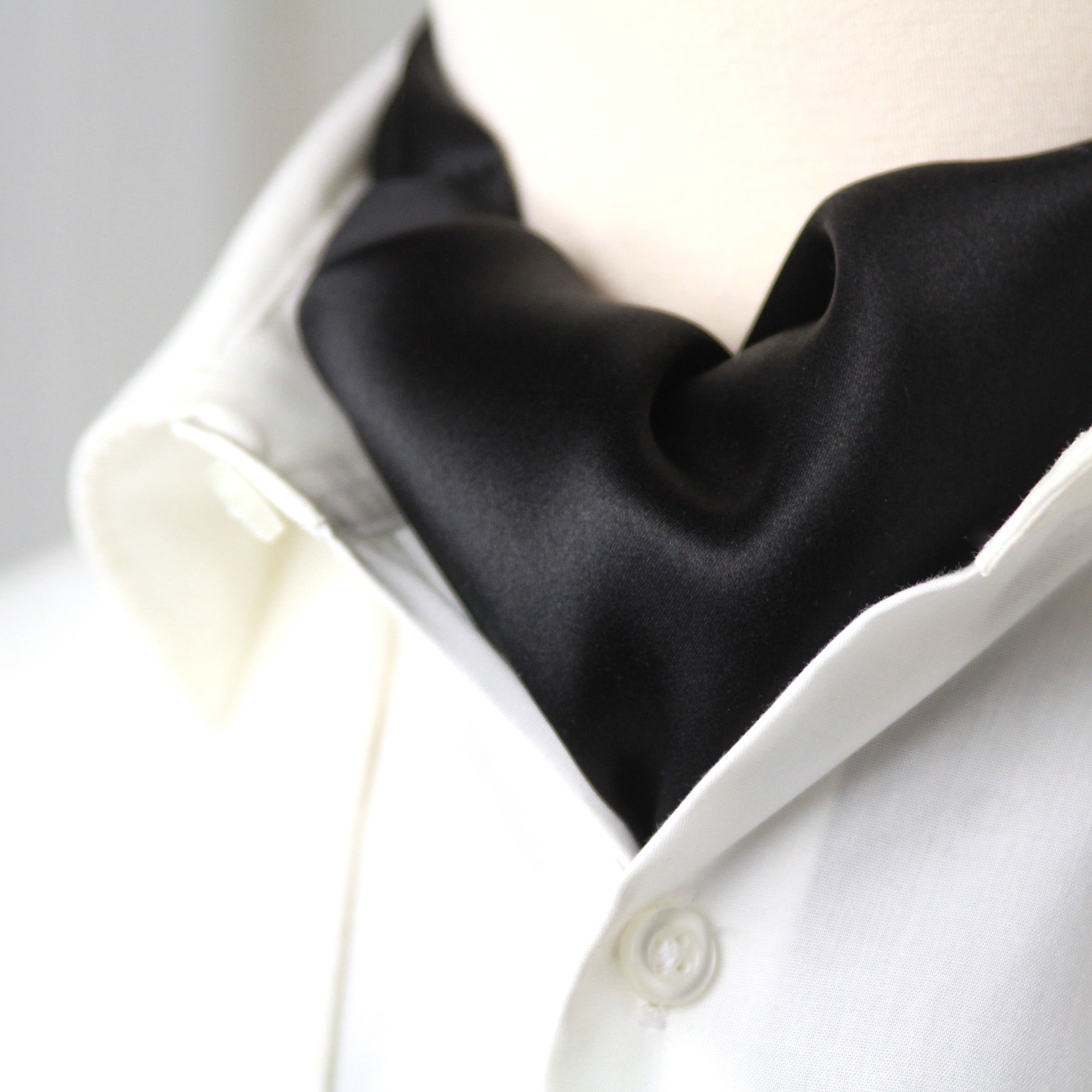 Black Charmeuse Silk Ascot Solid Black A218