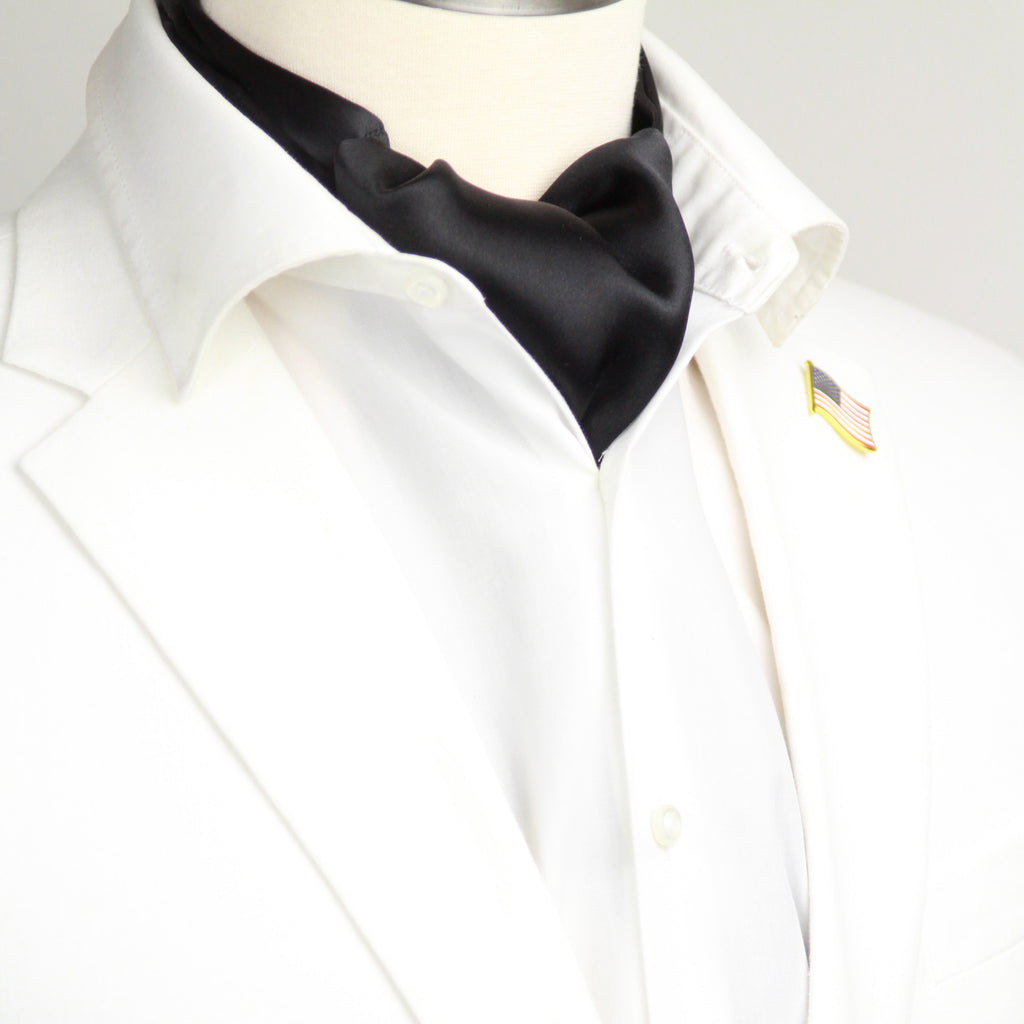 Black Charmeuse Silk Ascot Solid Black A218
