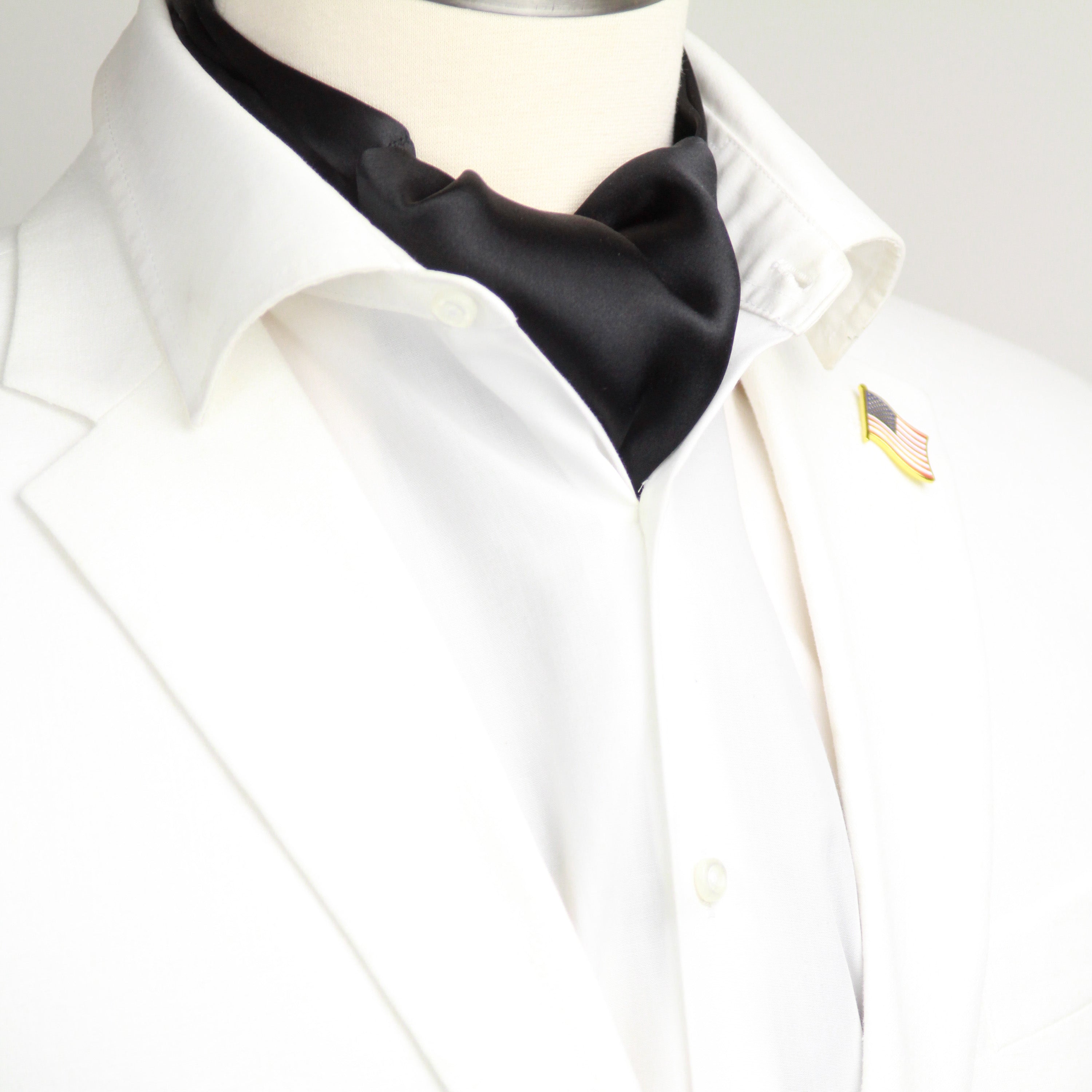 Black Charmeuse Silk Ascot Solid Black A218