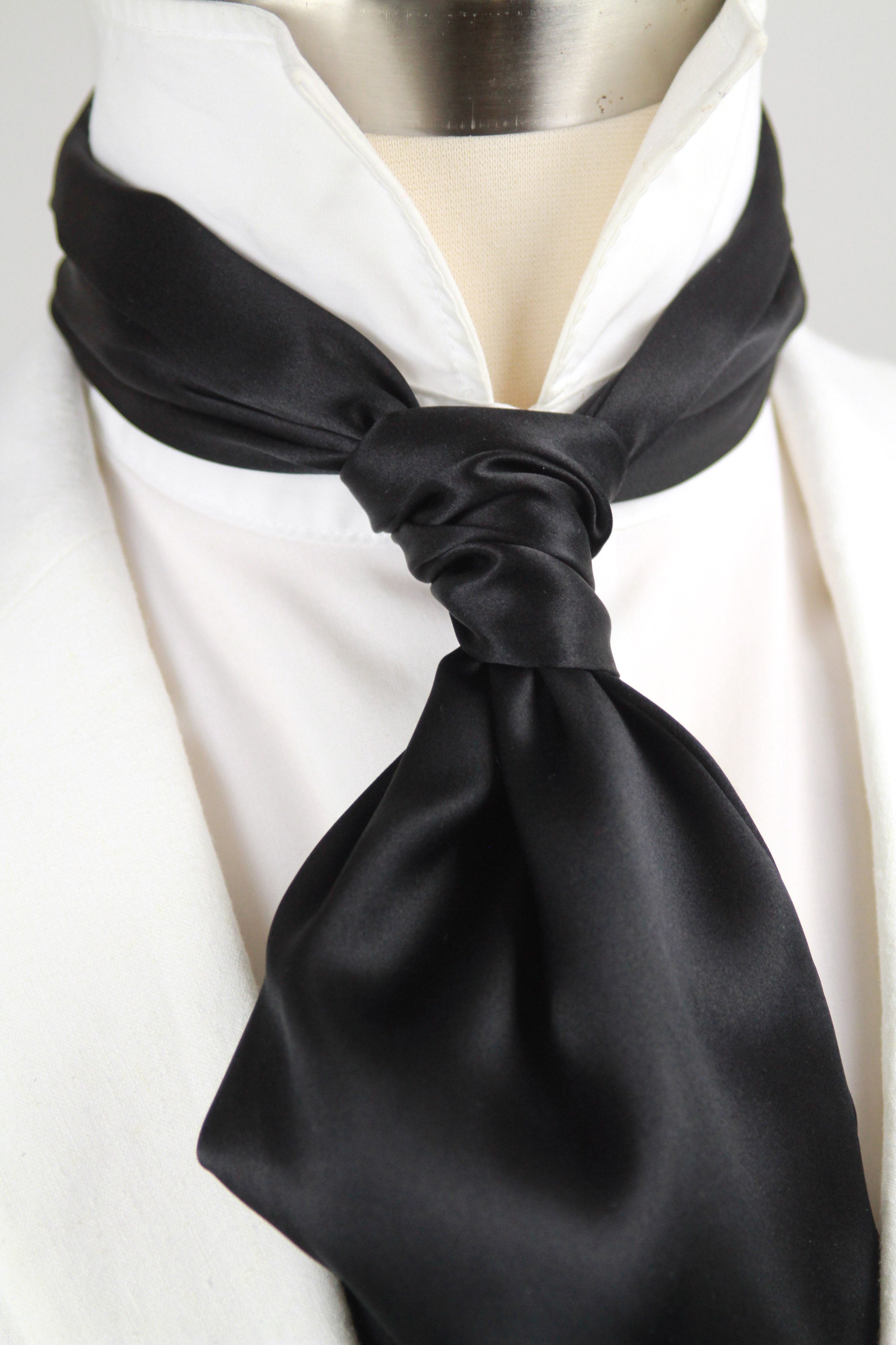 Black Charmeuse Silk Ascot Solid Black A218