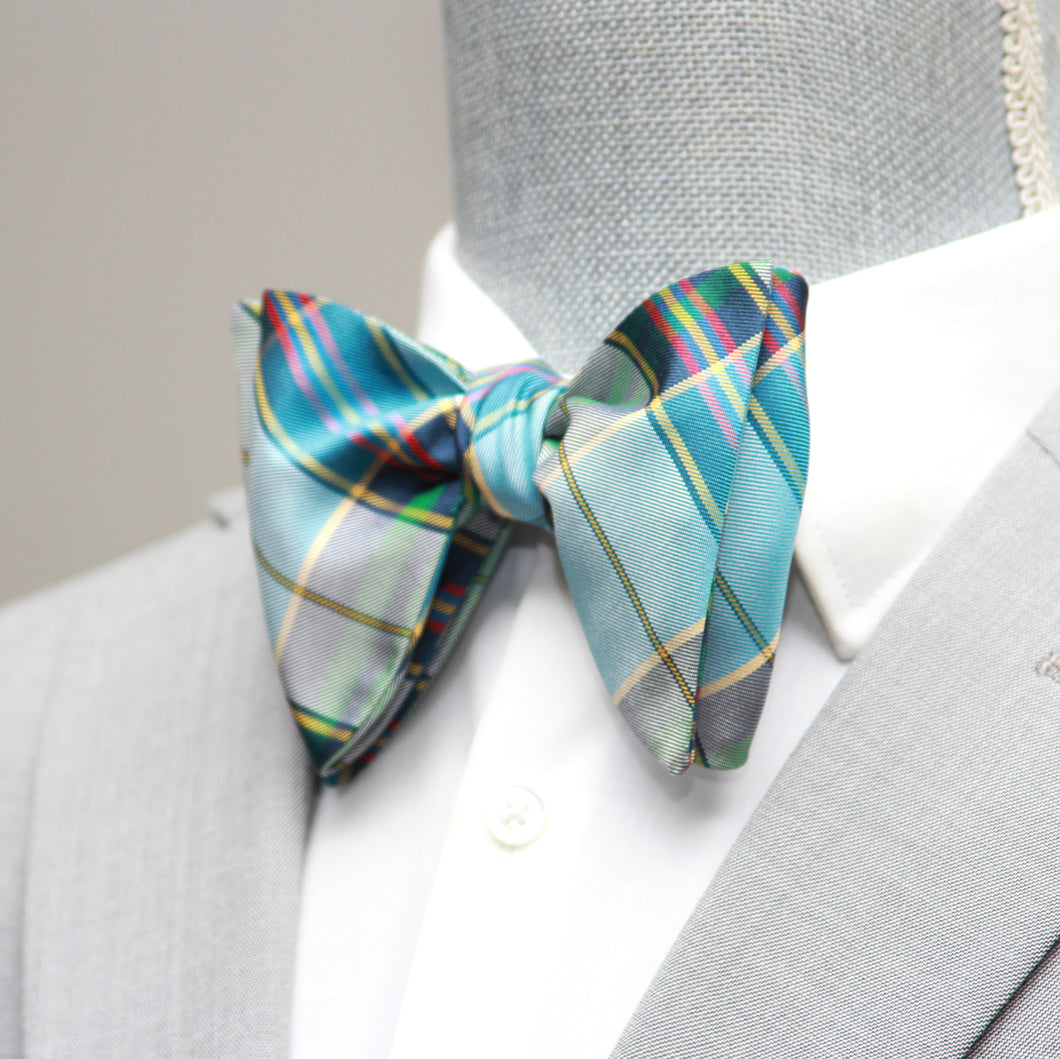 Silk Plaid Blue Bow Tie