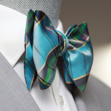 Load image into Gallery viewer, Silk Plaid Blue Bow Tie
