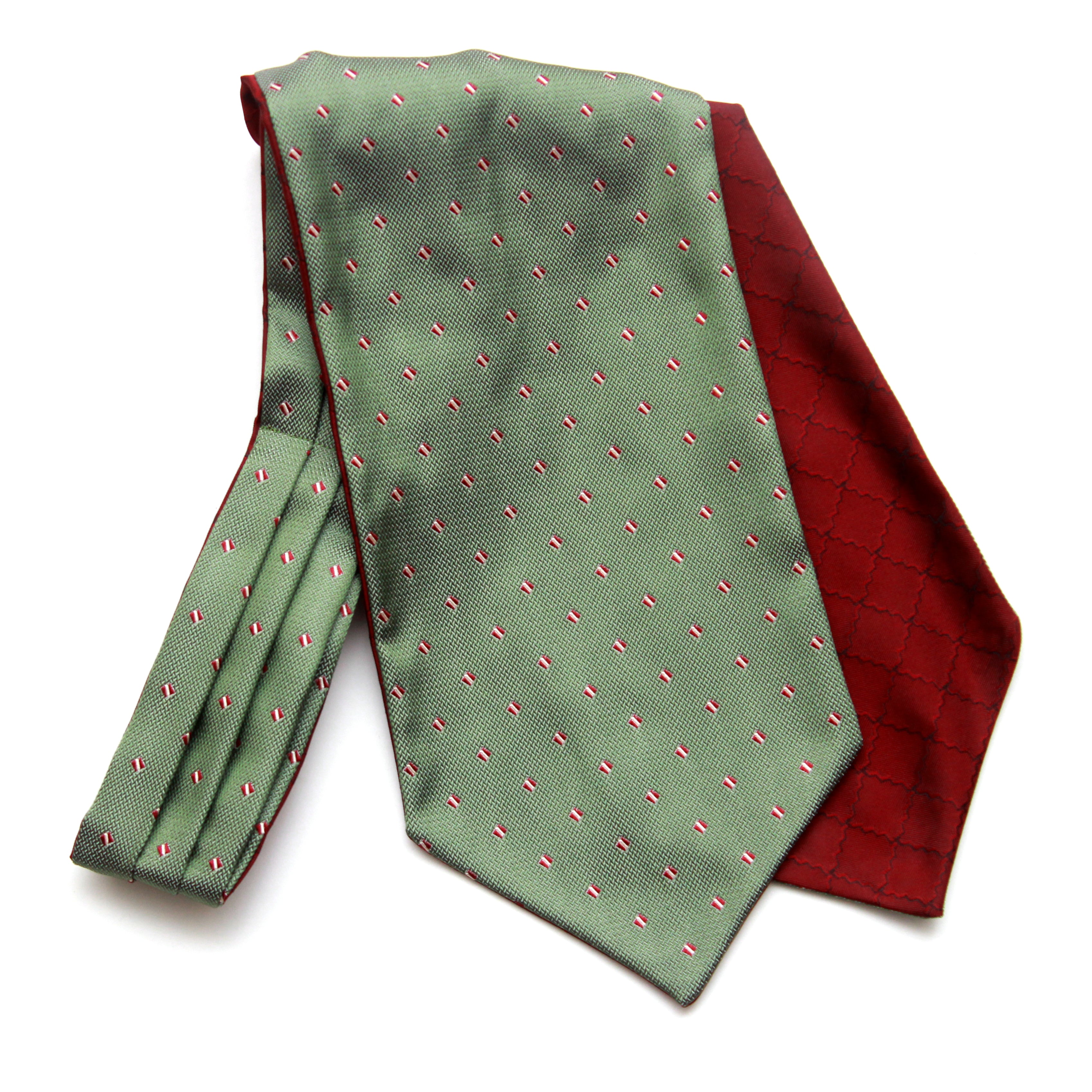 Green and Red Reversible Silk Ascot Cravat