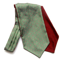 Load image into Gallery viewer, Green and Red Reversible Silk Ascot Cravat
