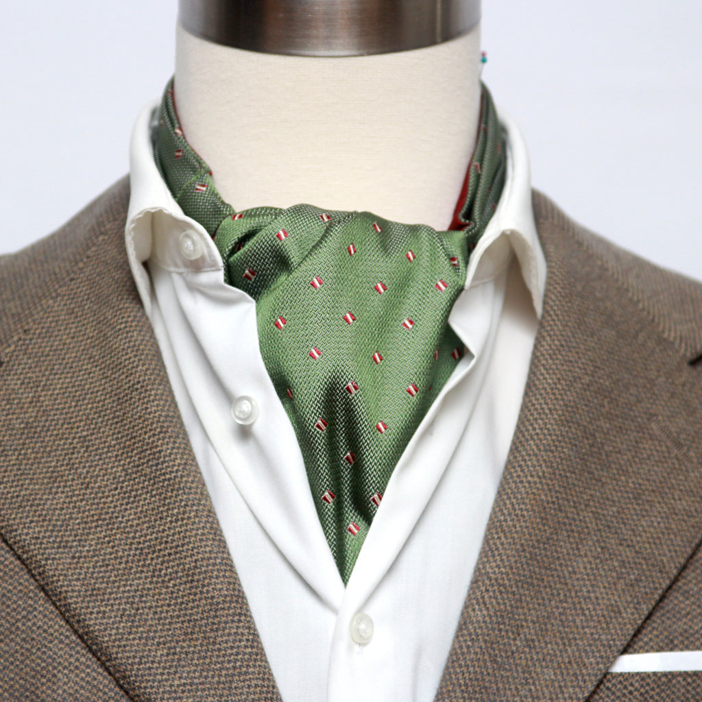 Green and Red Reversible Silk Ascot Cravat