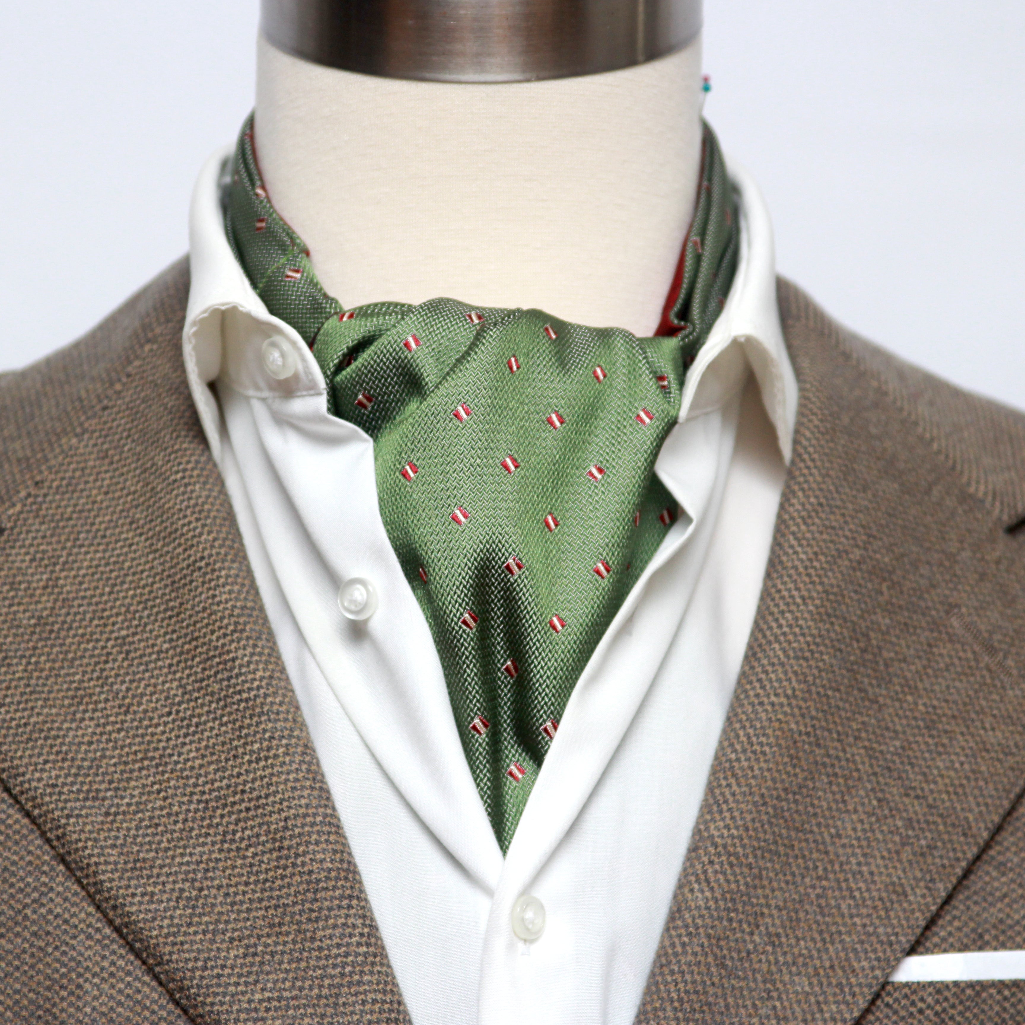 Green and Red Reversible Silk Ascot Cravat
