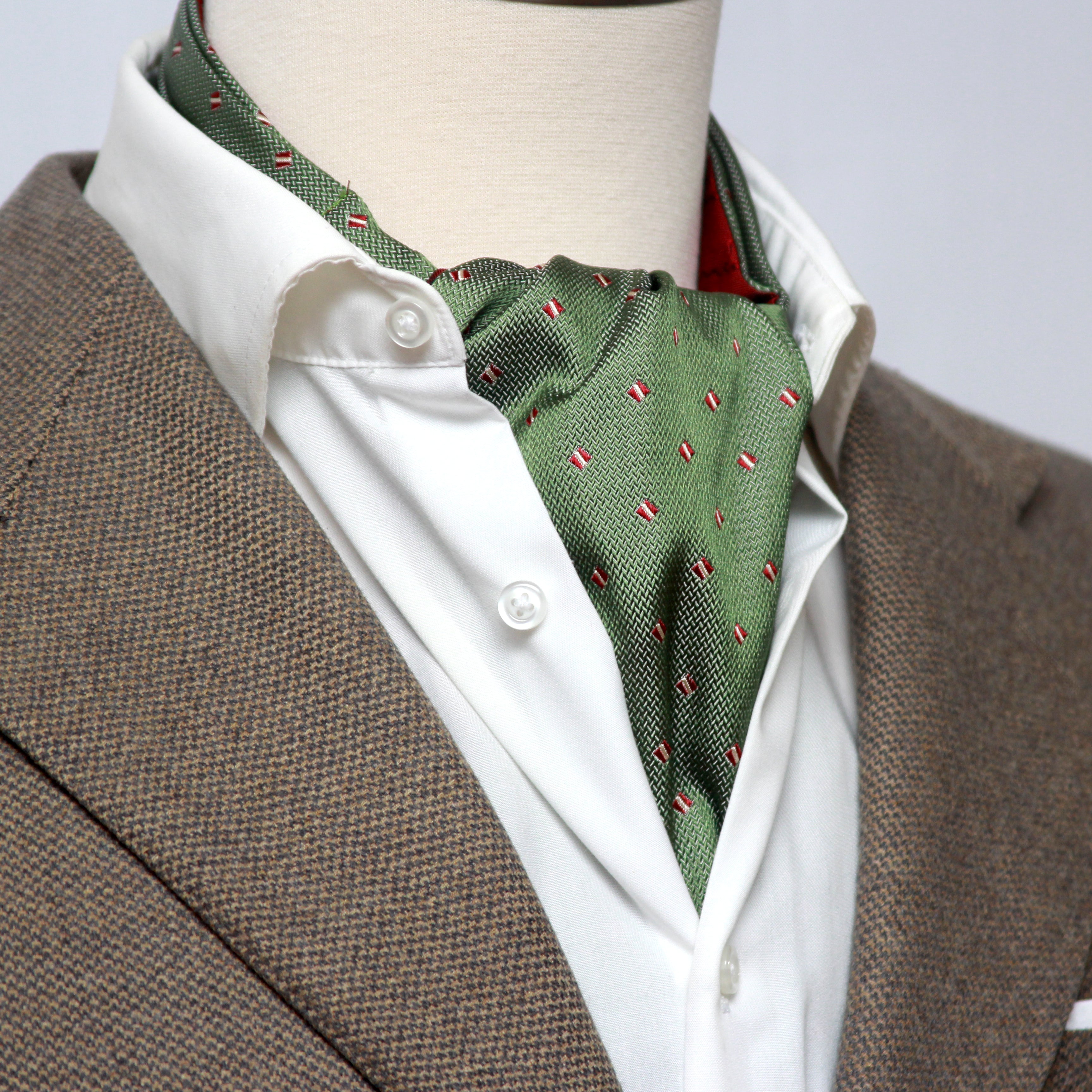 Green and Red Reversible Silk Ascot Cravat