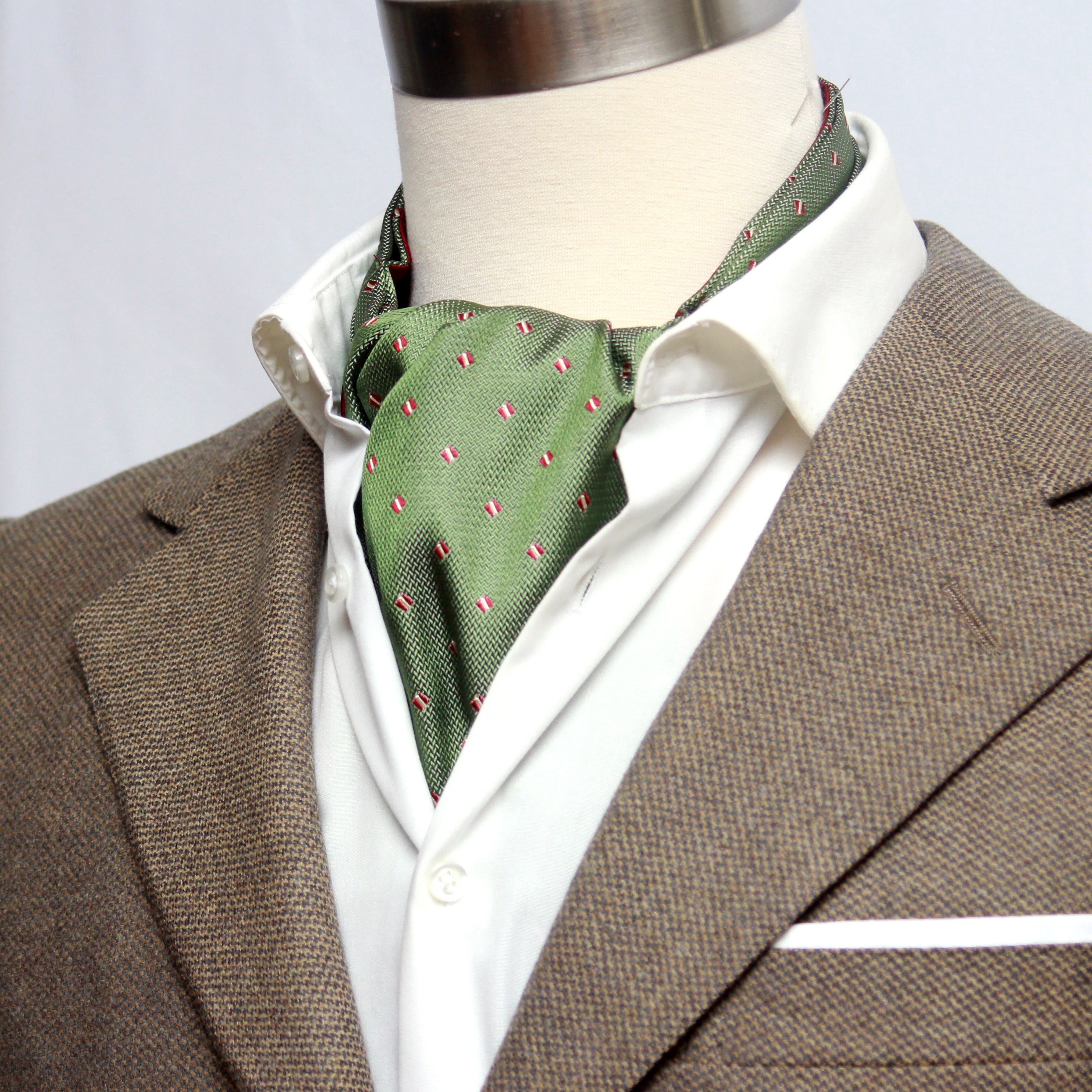 Green and Red Reversible Silk Ascot Cravat