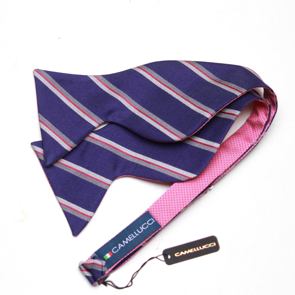Reversible Big Butterfly Pink Purple Silk Bow Tie