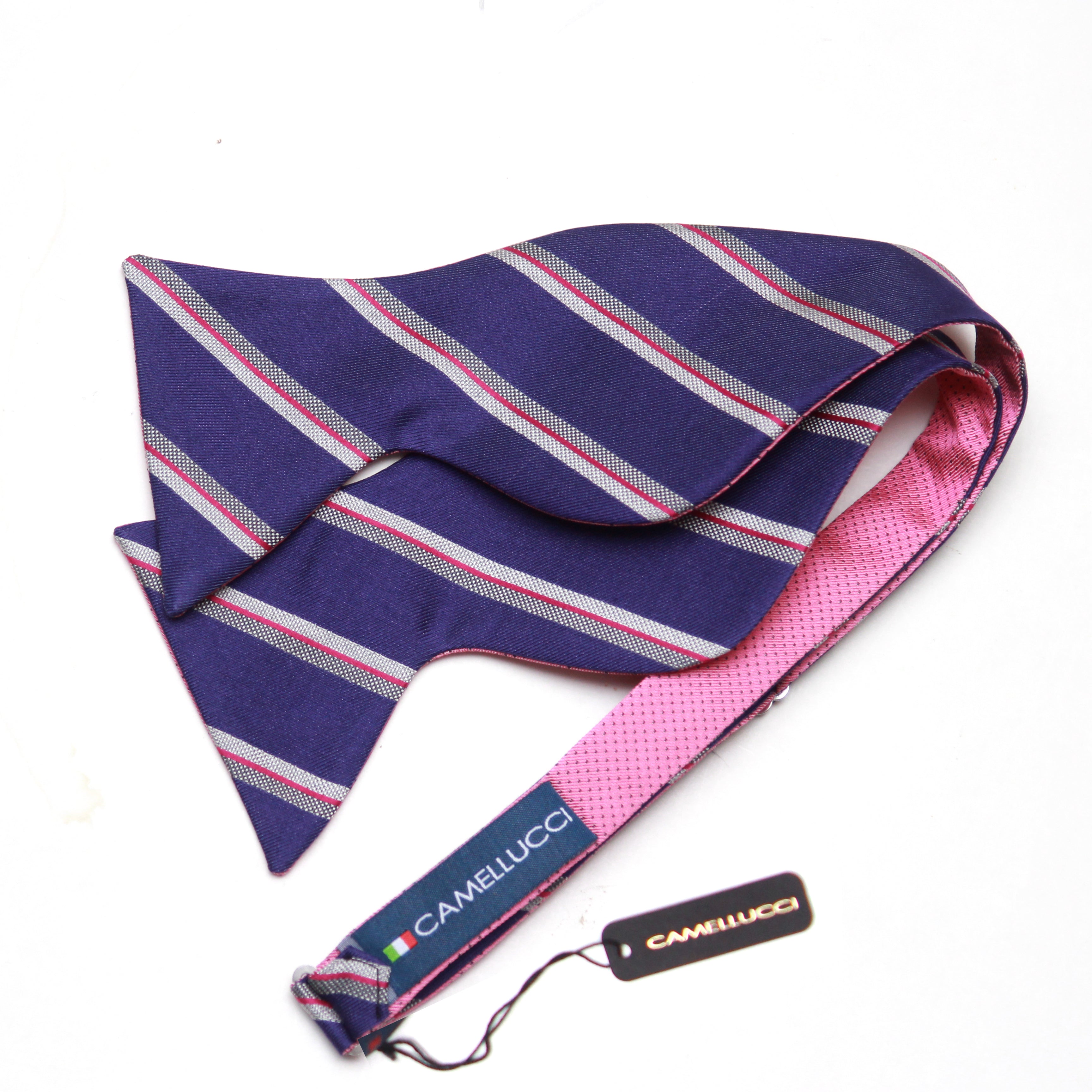 Reversible Big Butterfly Pink Purple Silk Bow Tie