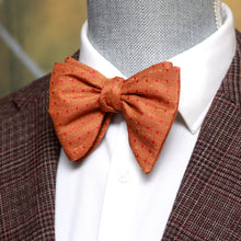 Load image into Gallery viewer, Big Butterfly Red Polka Dot on Orange Silk Bow Tie
