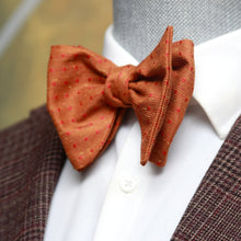 Load image into Gallery viewer, Big Butterfly Red Polka Dot on Orange Silk Bow Tie
