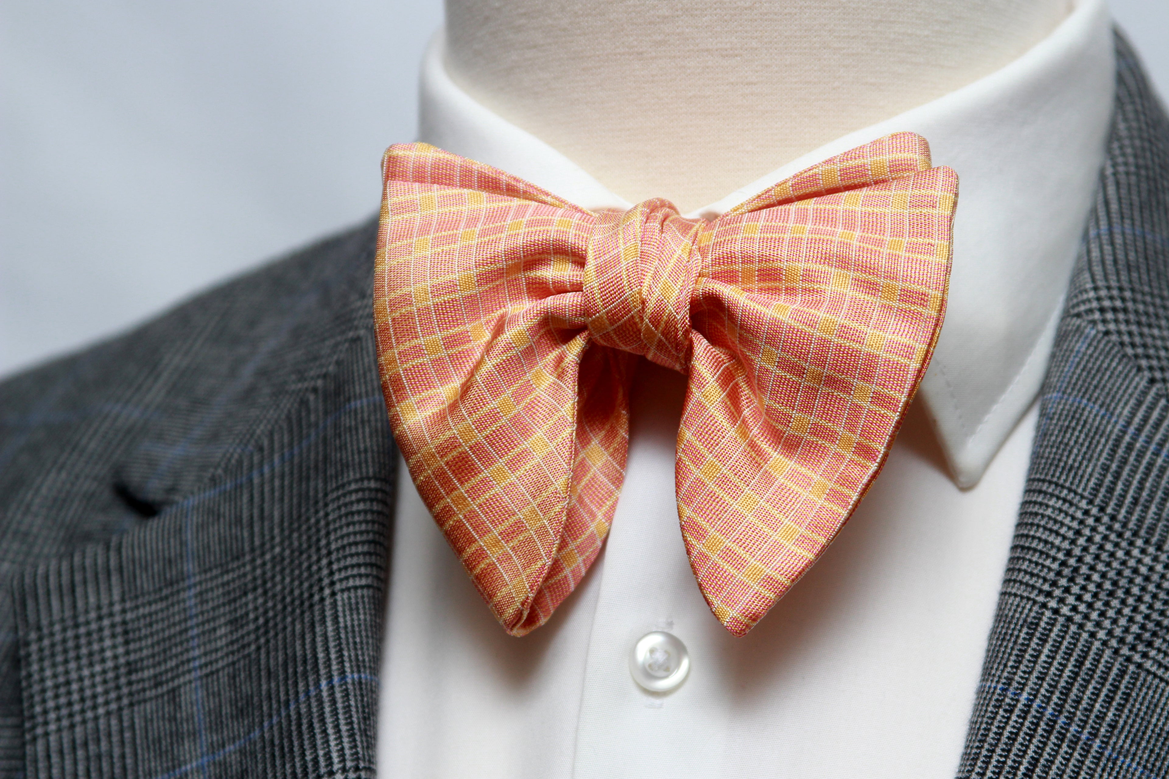 Big Butterfly Orange Plaid Silk Bow Tie S708