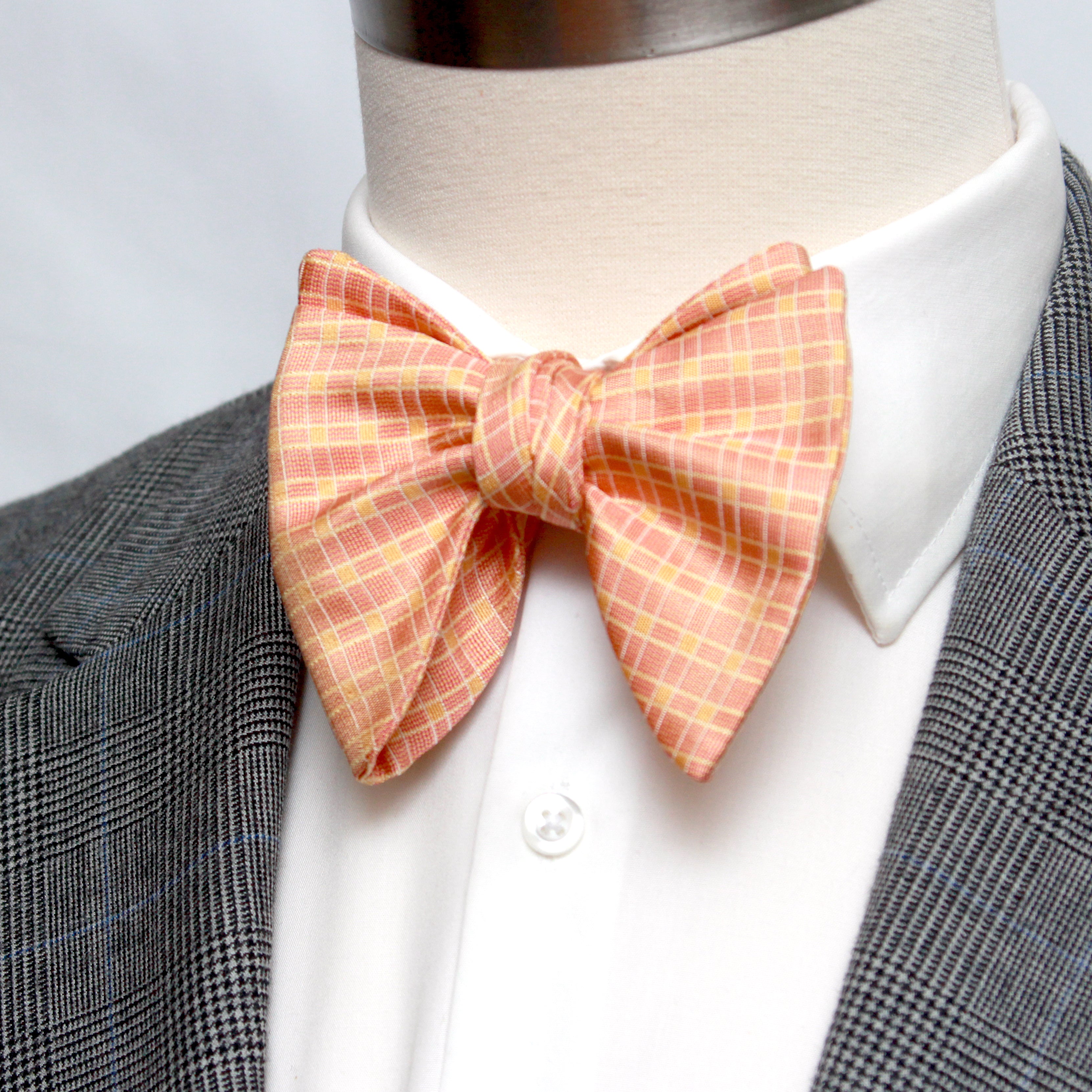 Big Butterfly Orange Plaid Silk Bow Tie S708