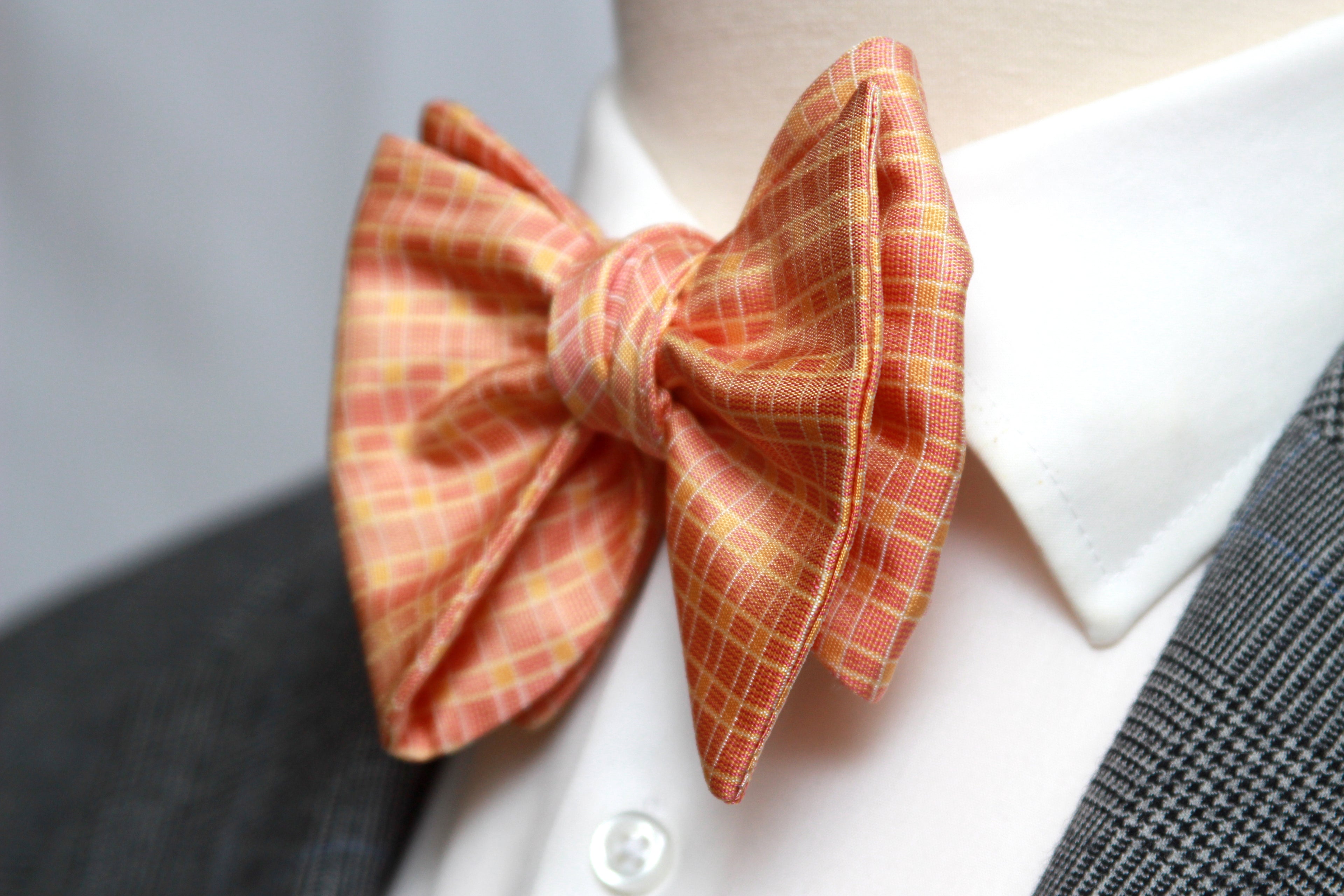 Big Butterfly Orange Plaid Silk Bow Tie S708
