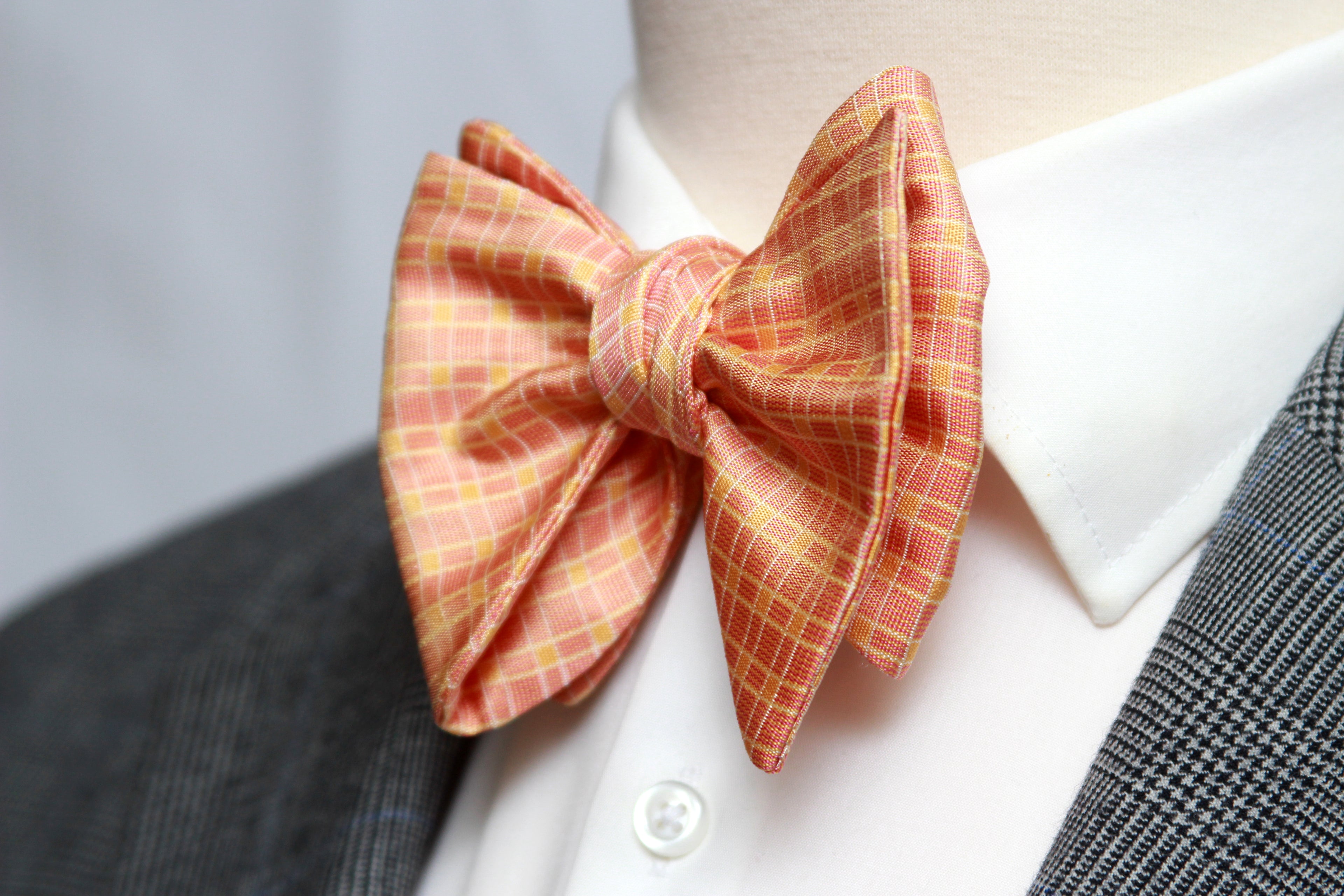 Big Butterfly Orange Plaid Silk Bow Tie S708