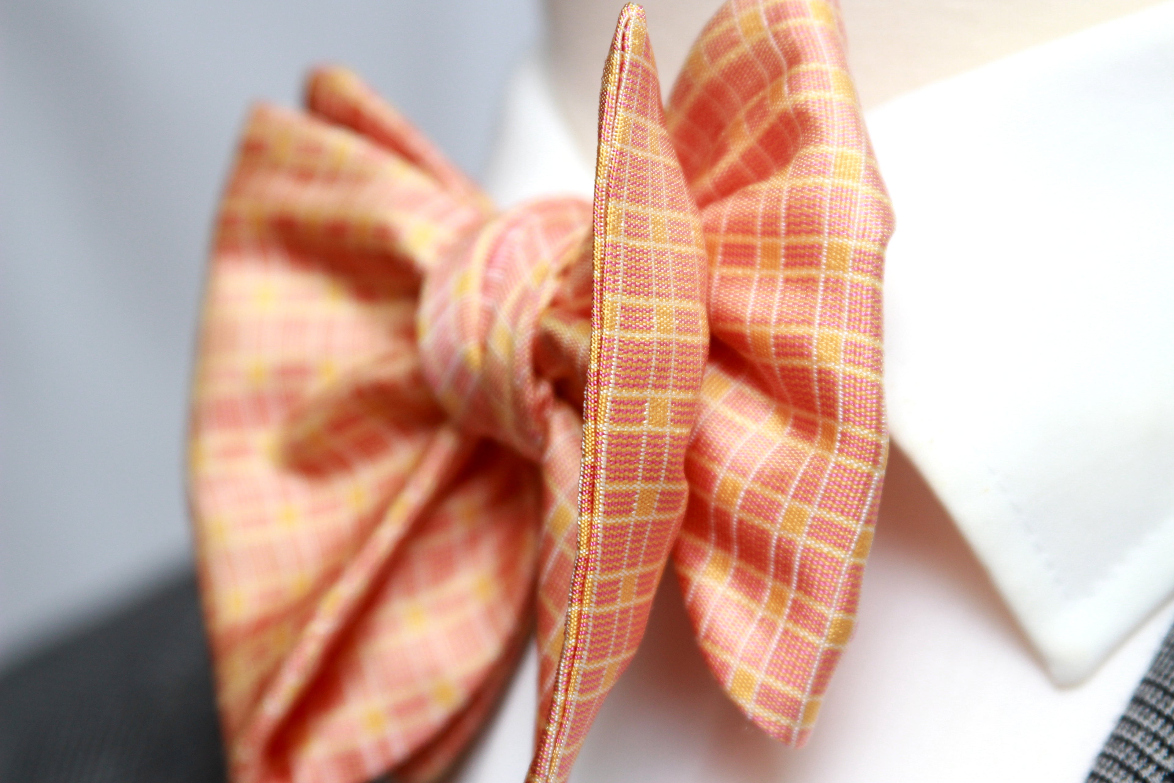 Big Butterfly Orange Plaid Silk Bow Tie S708