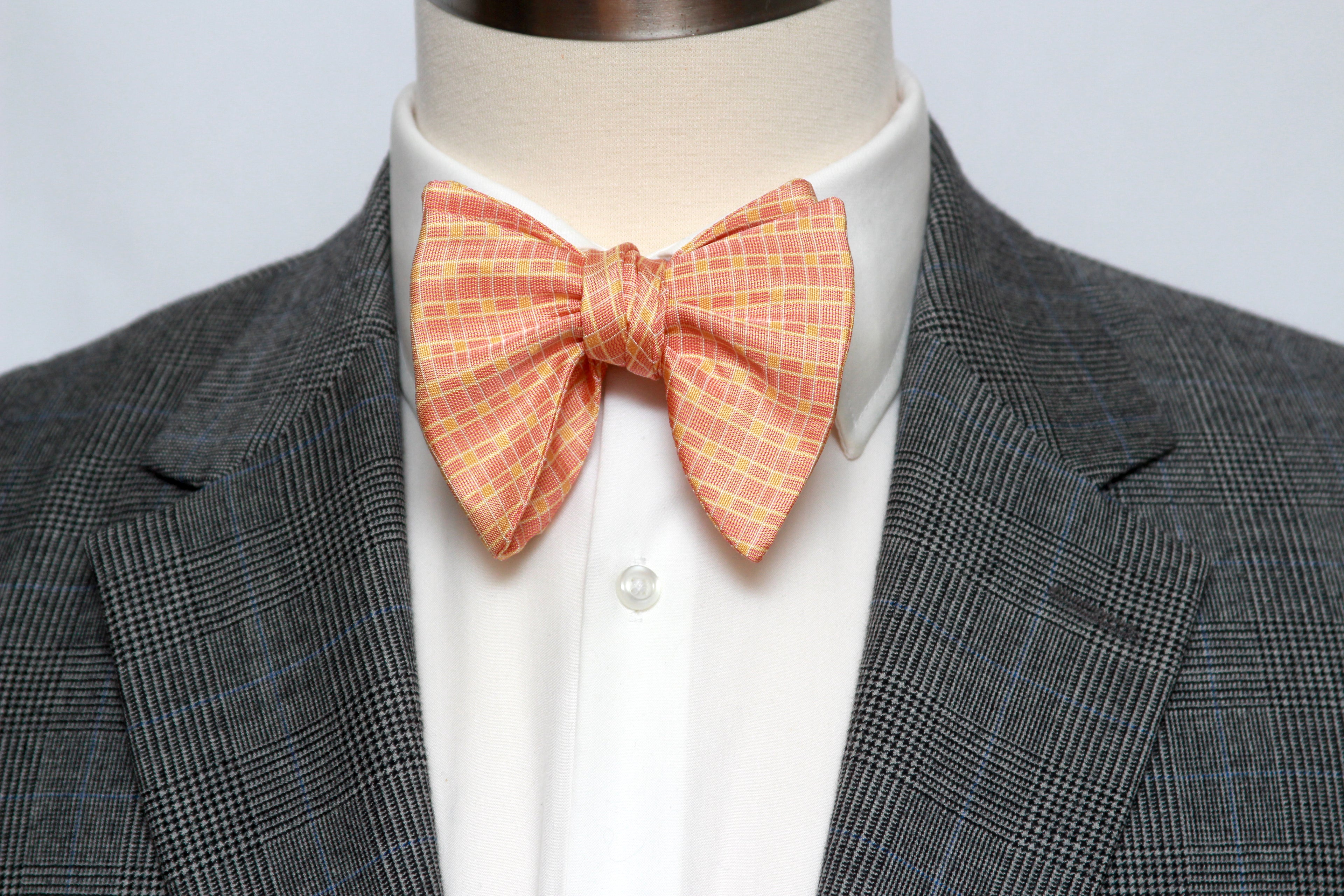 Big Butterfly Orange Plaid Silk Bow Tie S708