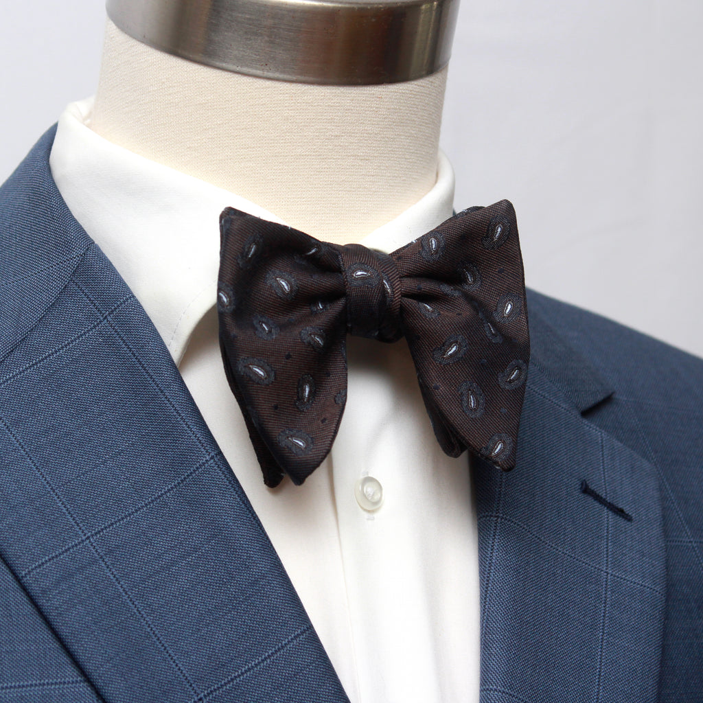 Big Butterfly Brown Grey Paisley Silk Bow Tie