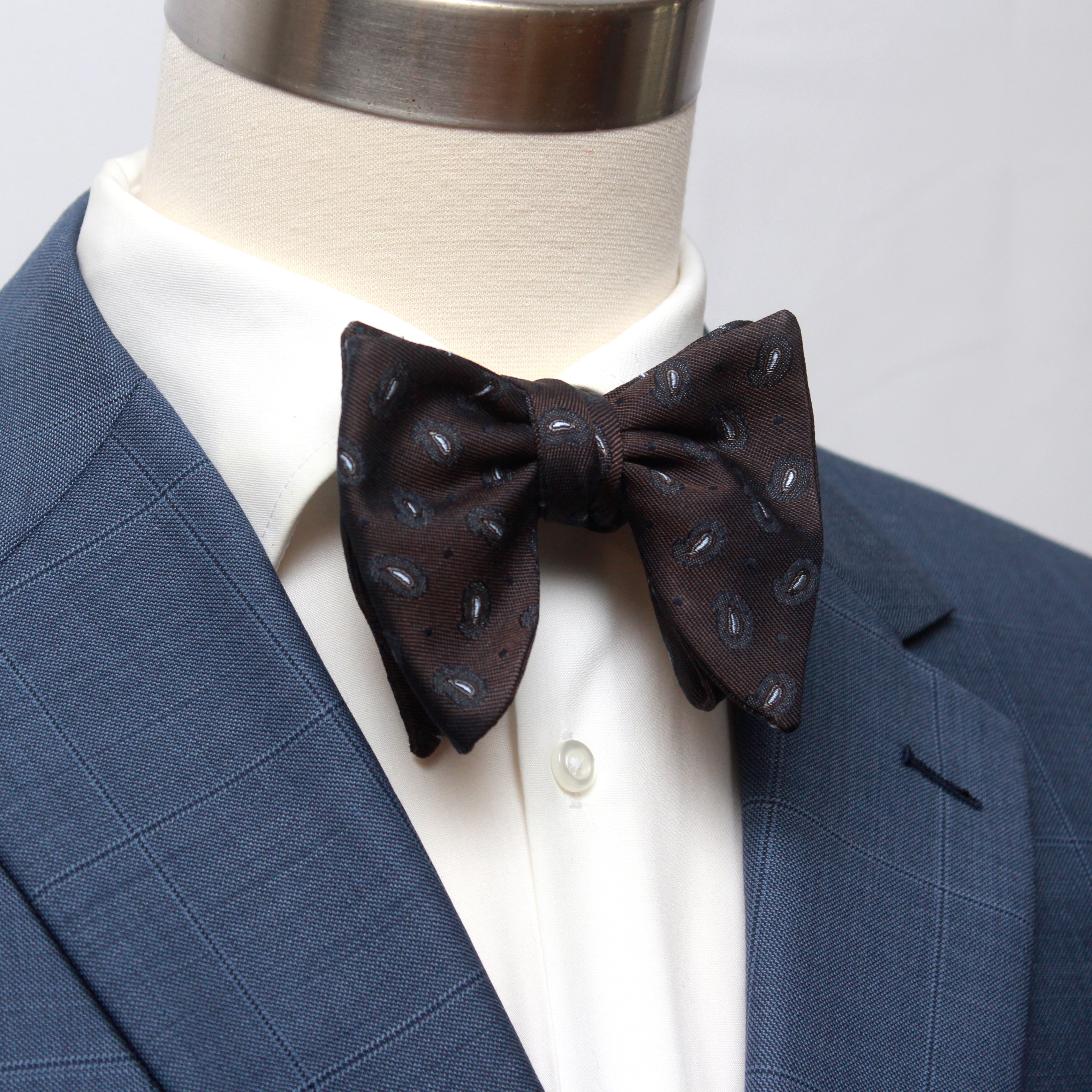 Big Butterfly Brown Grey Paisley Silk Bow Tie