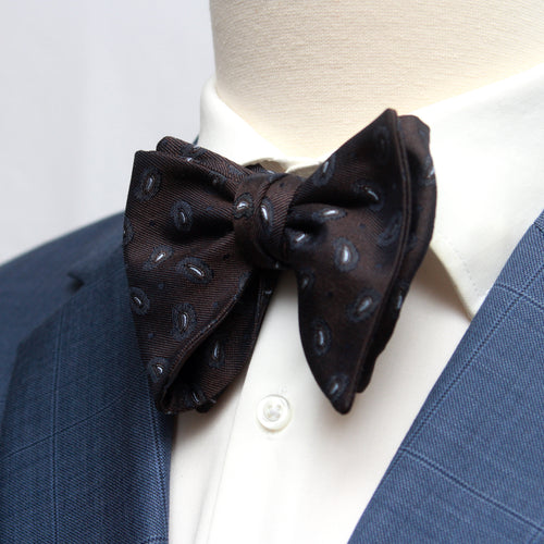 Big Butterfly Brown Grey Paisley Silk Bow Tie