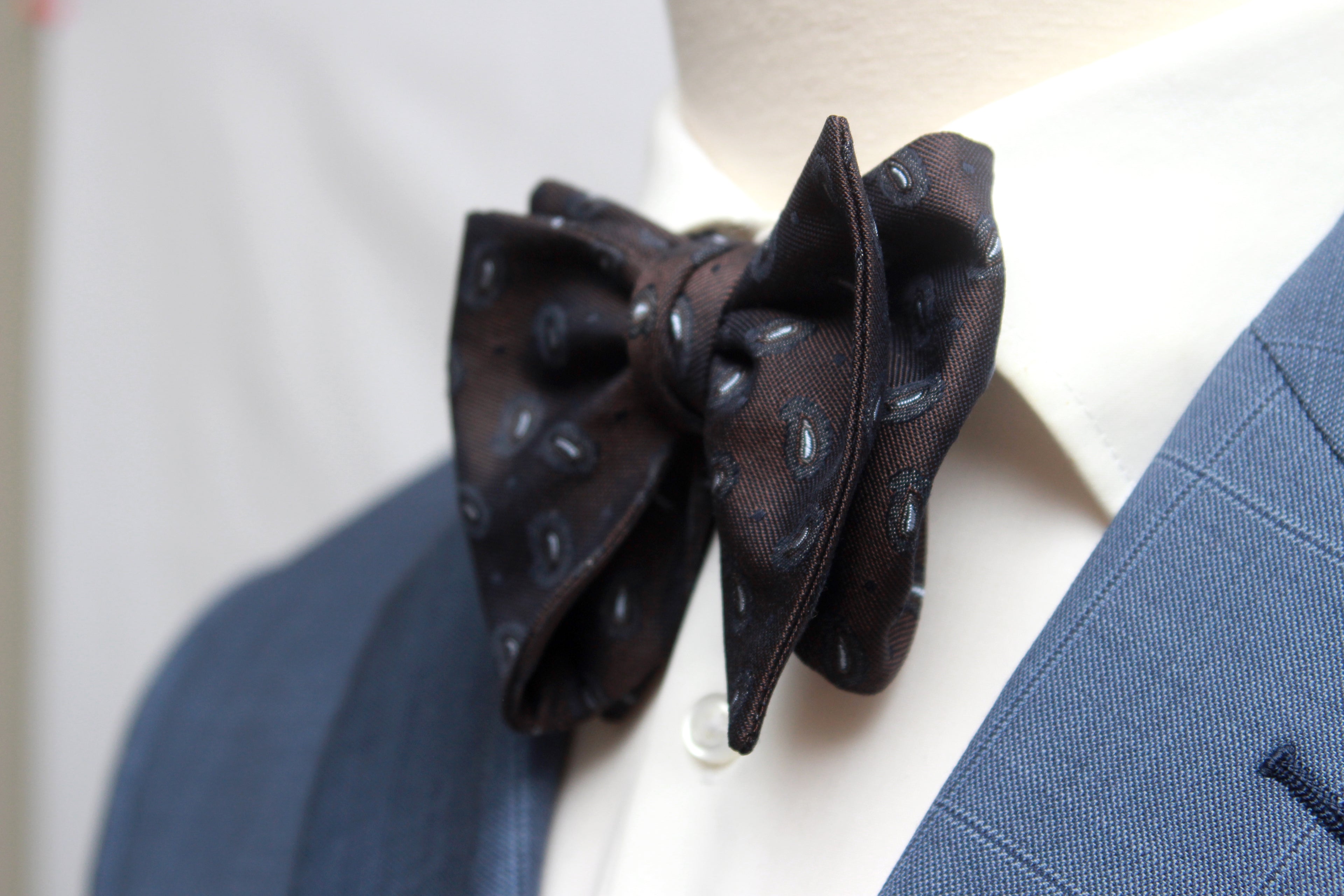 Big Butterfly Brown Grey Paisley Silk Bow Tie