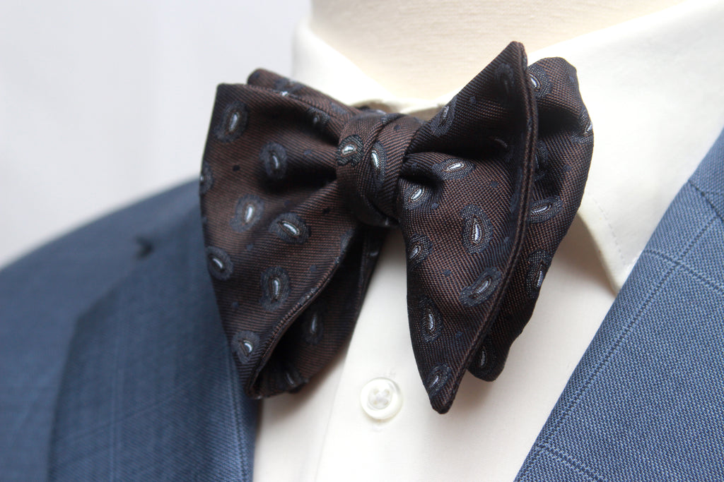 Big Butterfly Brown Grey Paisley Silk Bow Tie