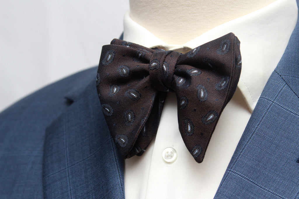 Big Butterfly Brown Grey Paisley Silk Bow Tie