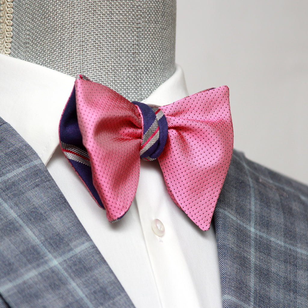 Reversible Big Butterfly Pink Purple Silk Bow Tie