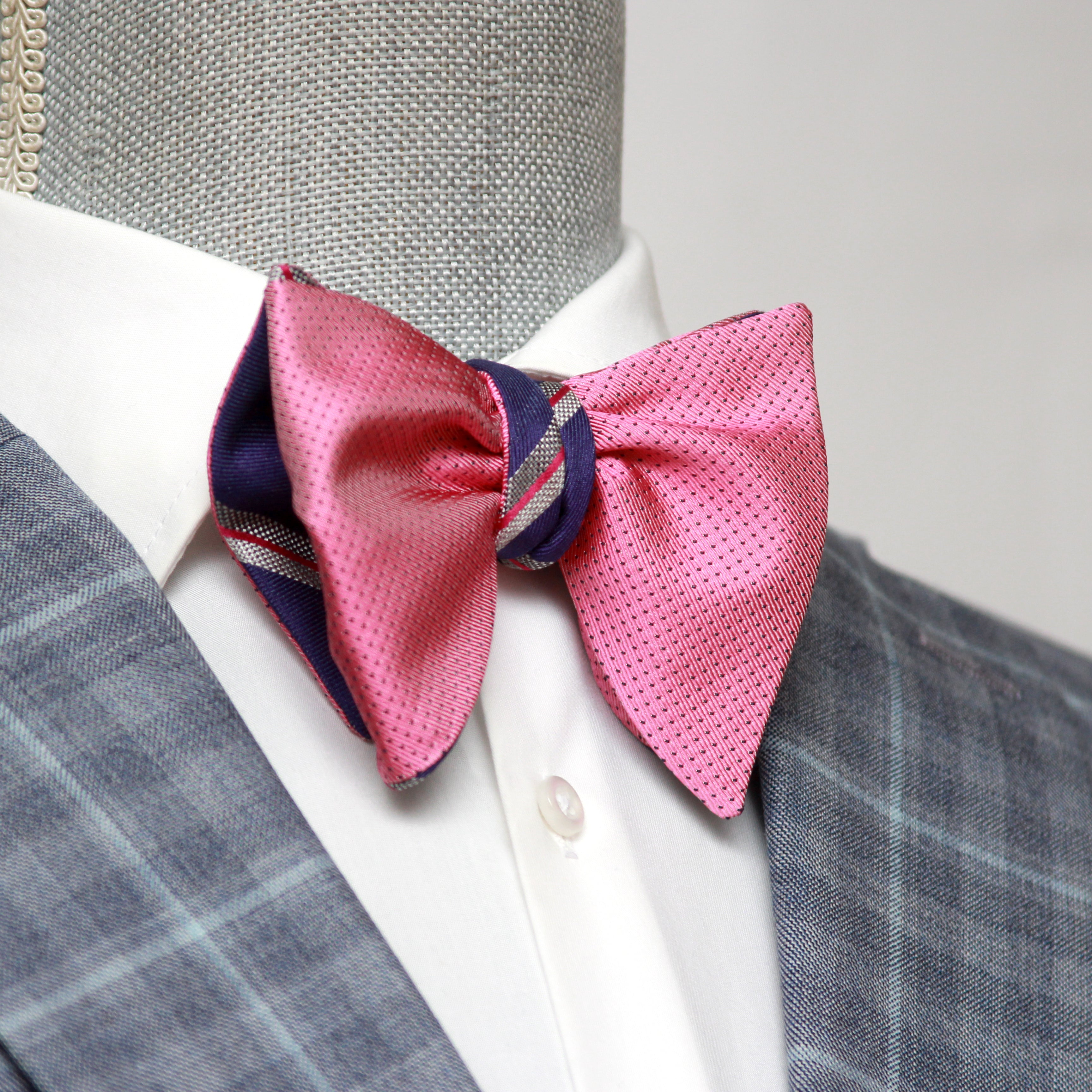 Reversible Big Butterfly Pink Purple Silk Bow Tie