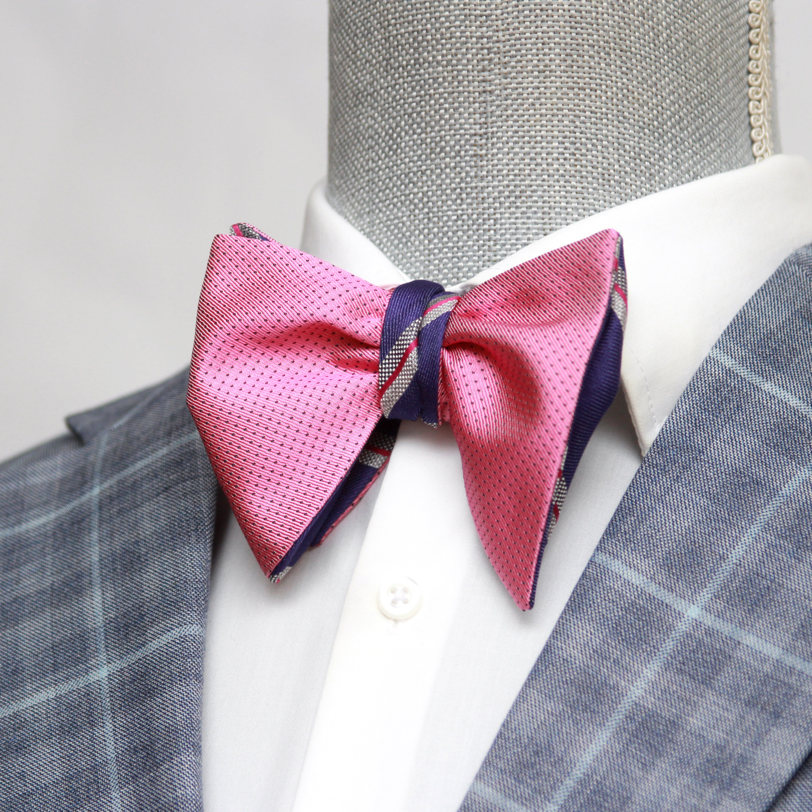 Reversible Big Butterfly Pink Purple Silk Bow Tie