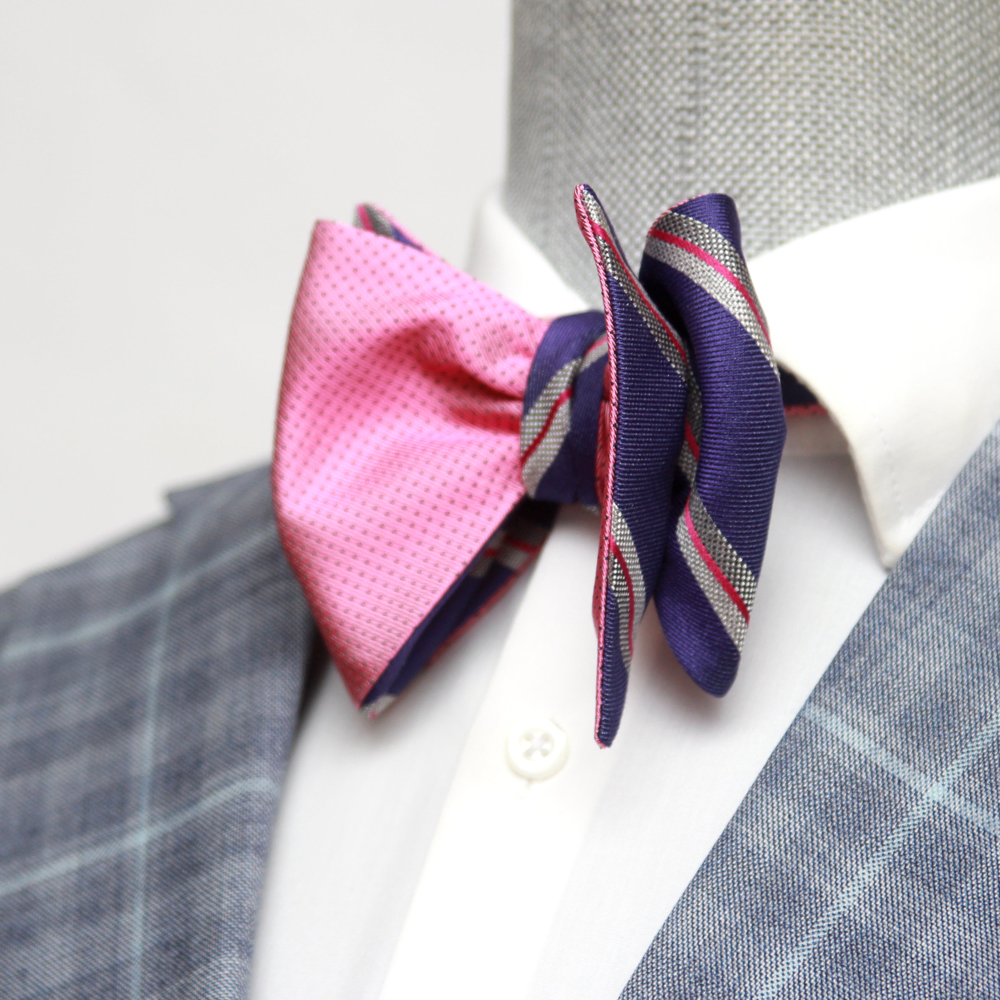 Reversible Big Butterfly Pink Purple Silk Bow Tie