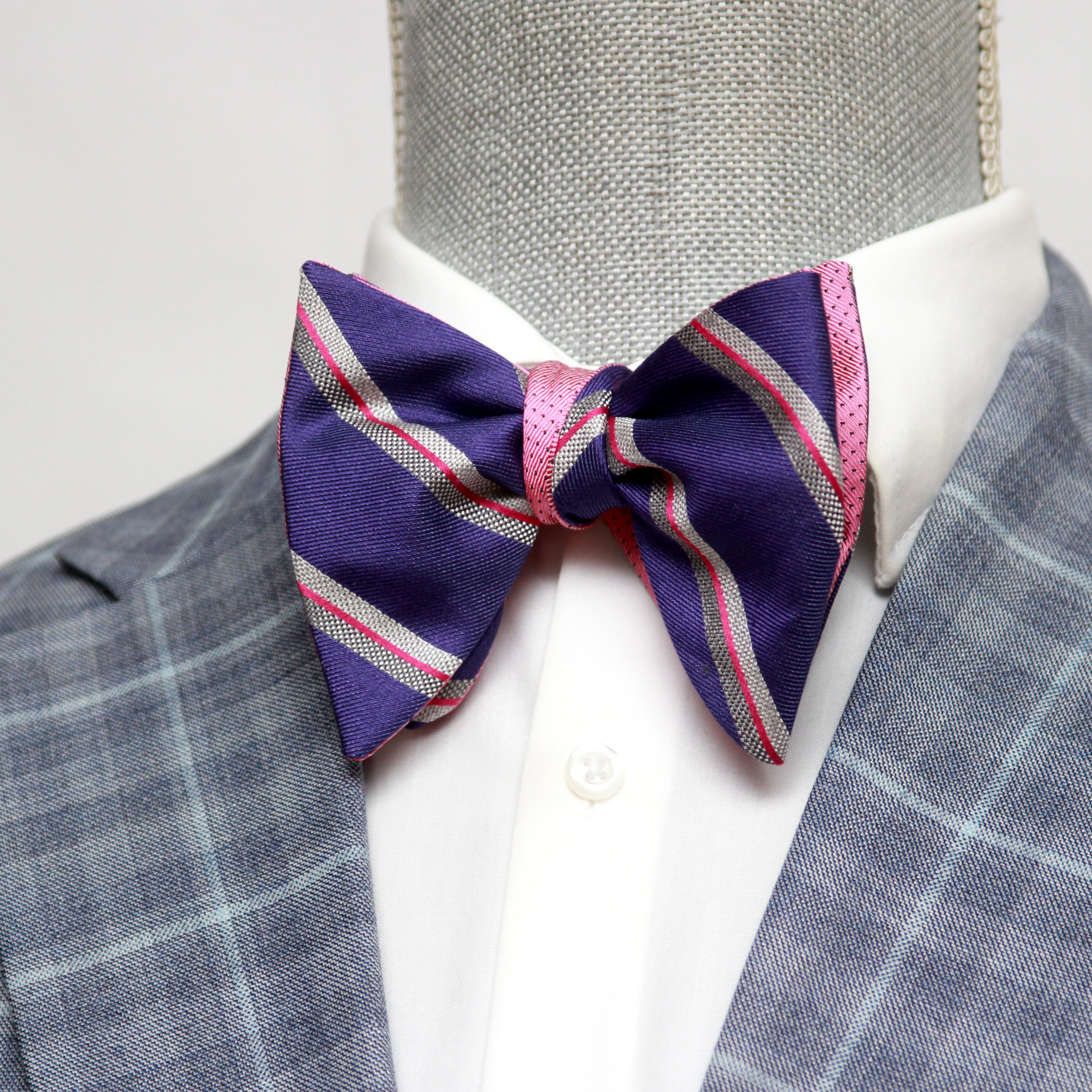 Reversible Big Butterfly Pink Purple Silk Bow Tie
