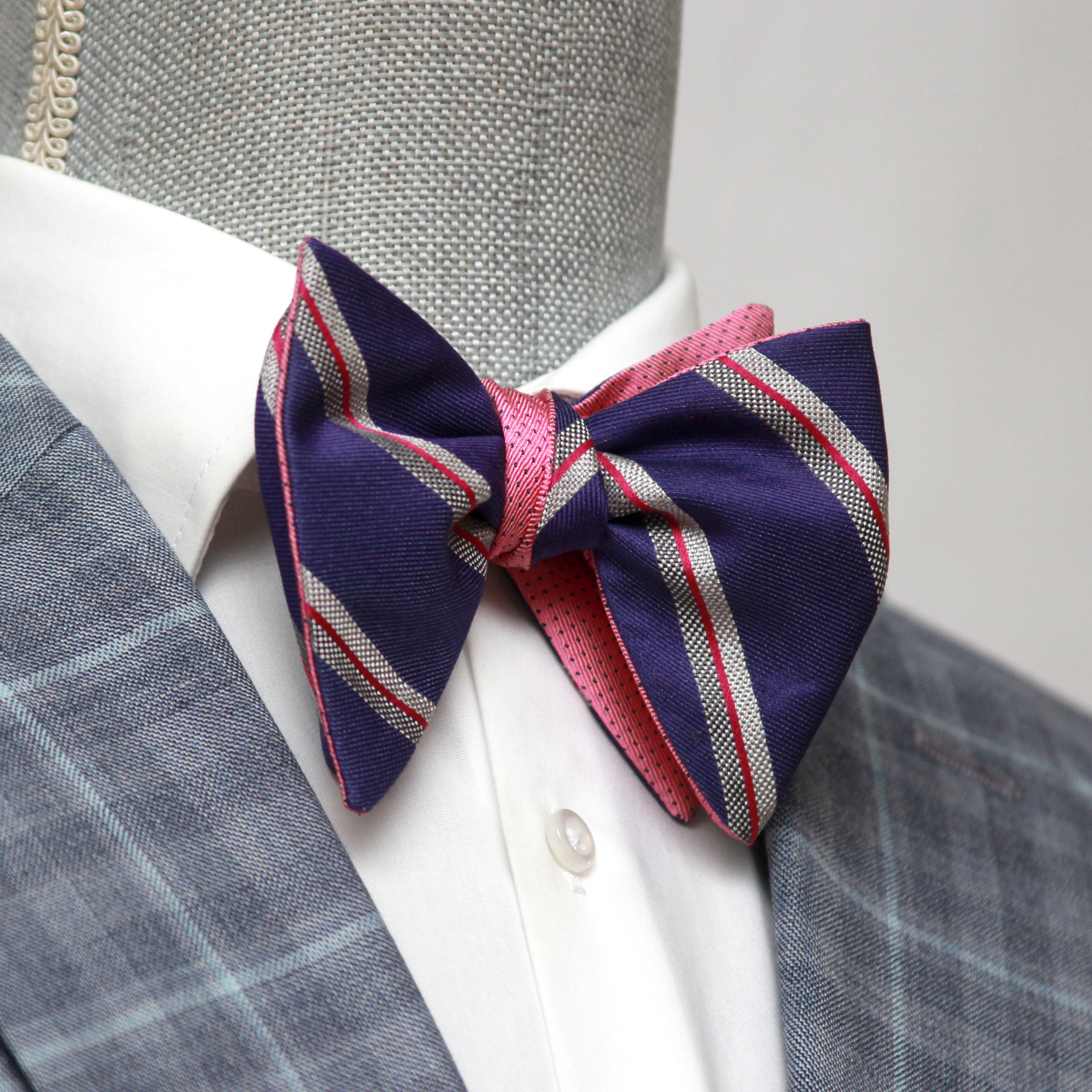 Reversible Big Butterfly Pink Purple Silk Bow Tie