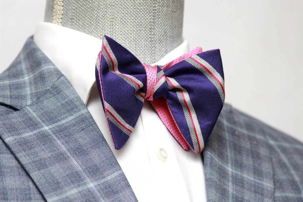 Reversible Big Butterfly Pink Purple Silk Bow Tie