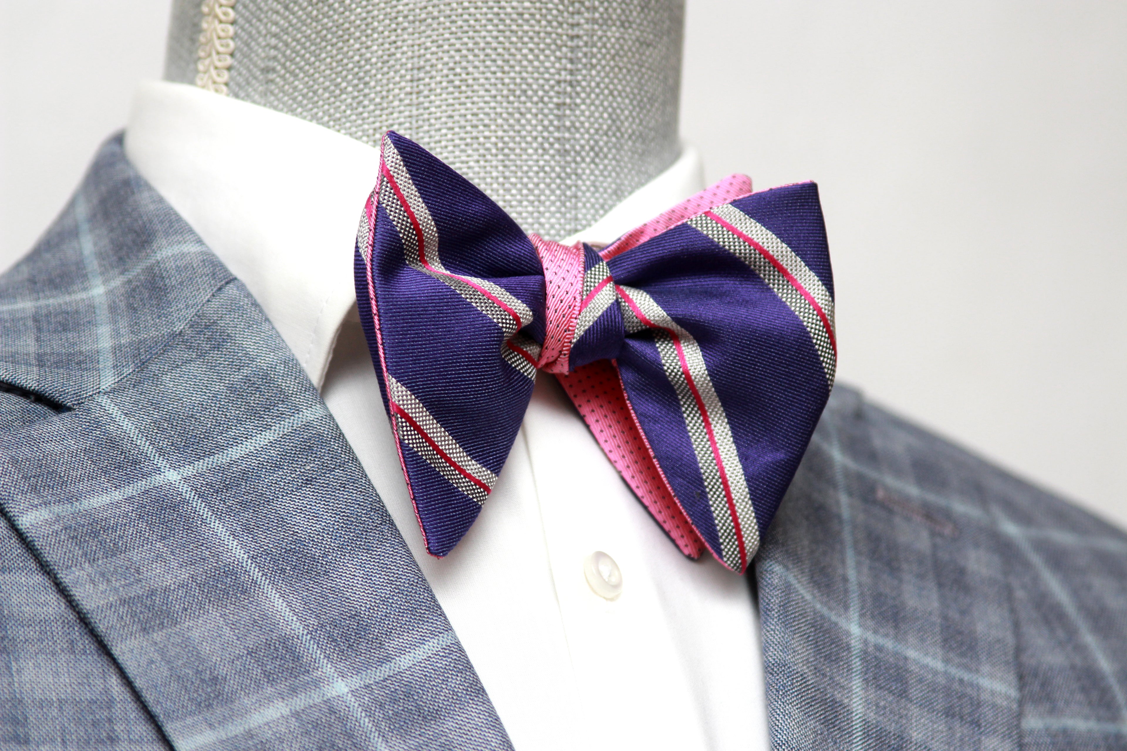 Reversible Big Butterfly Pink Purple Silk Bow Tie