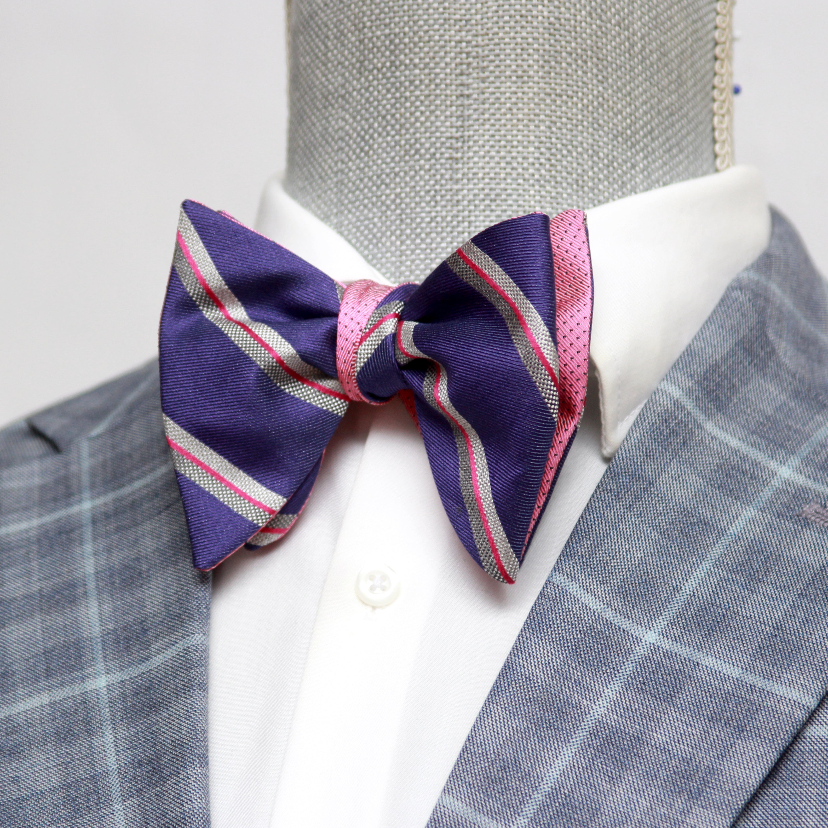 Reversible Big Butterfly Pink Purple Silk Bow Tie
