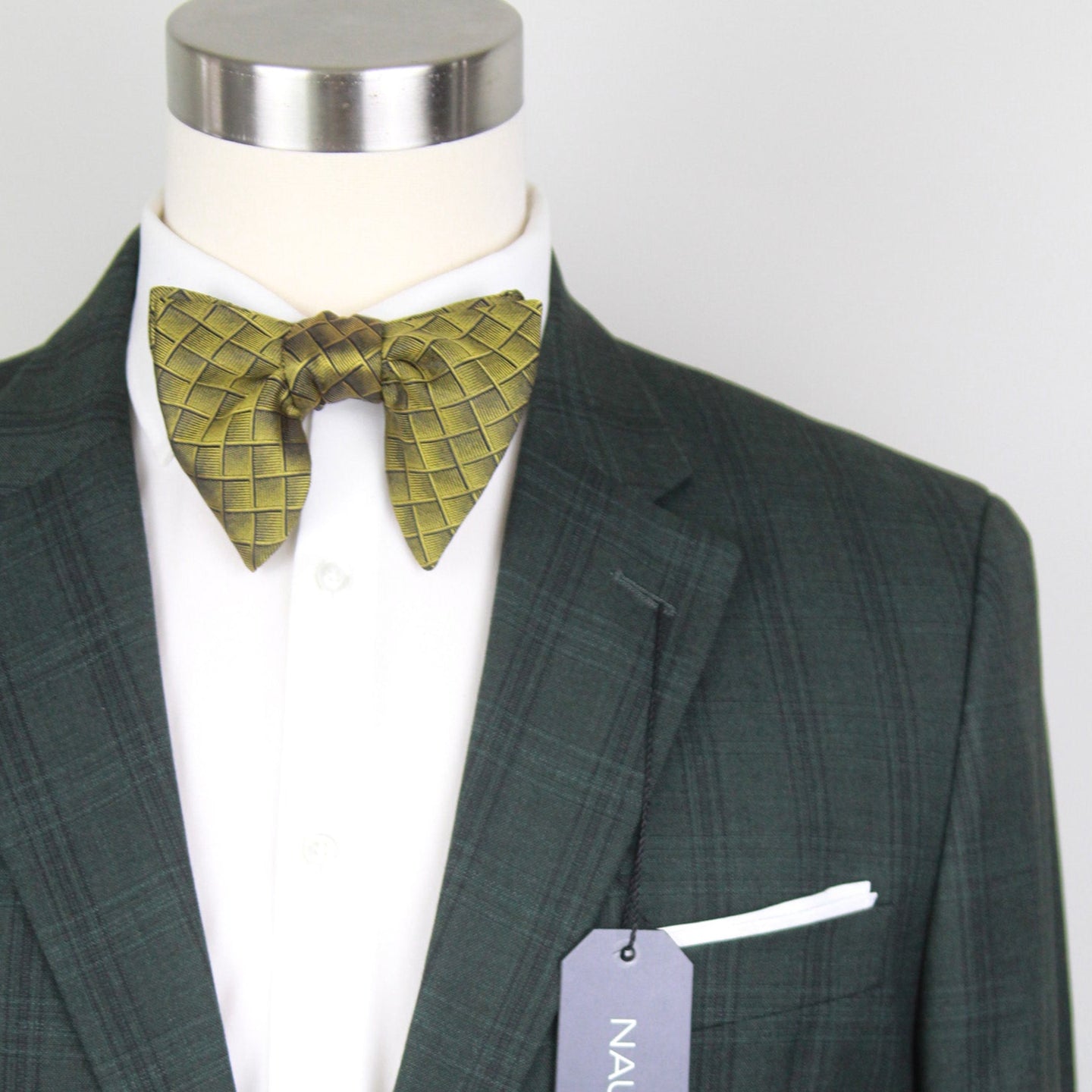 Big Butterfly Gold Bronze Ornament plaid Silk Bow Tie