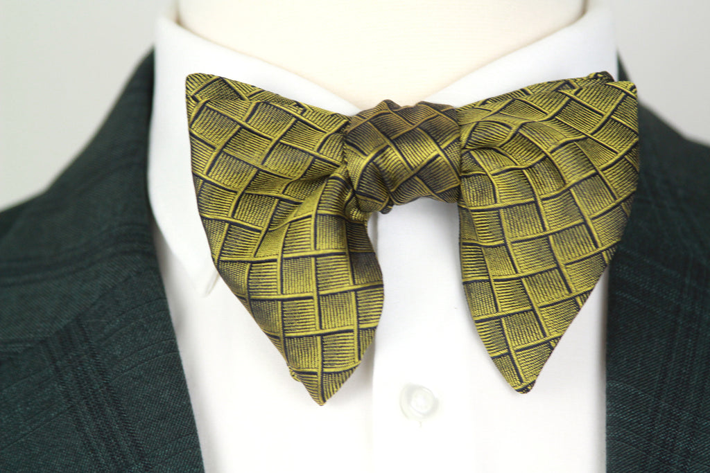 Big Butterfly Gold Bronze Ornament plaid Silk Bow Tie