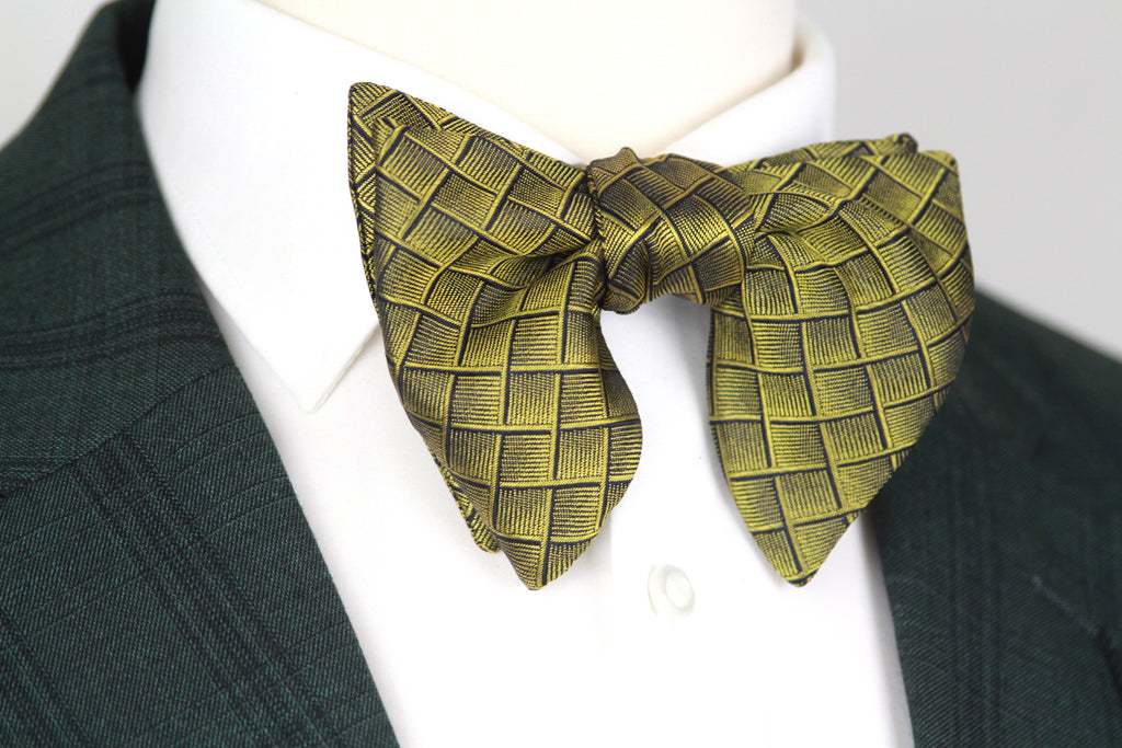 Big Butterfly Gold Bronze Ornament plaid Silk Bow Tie