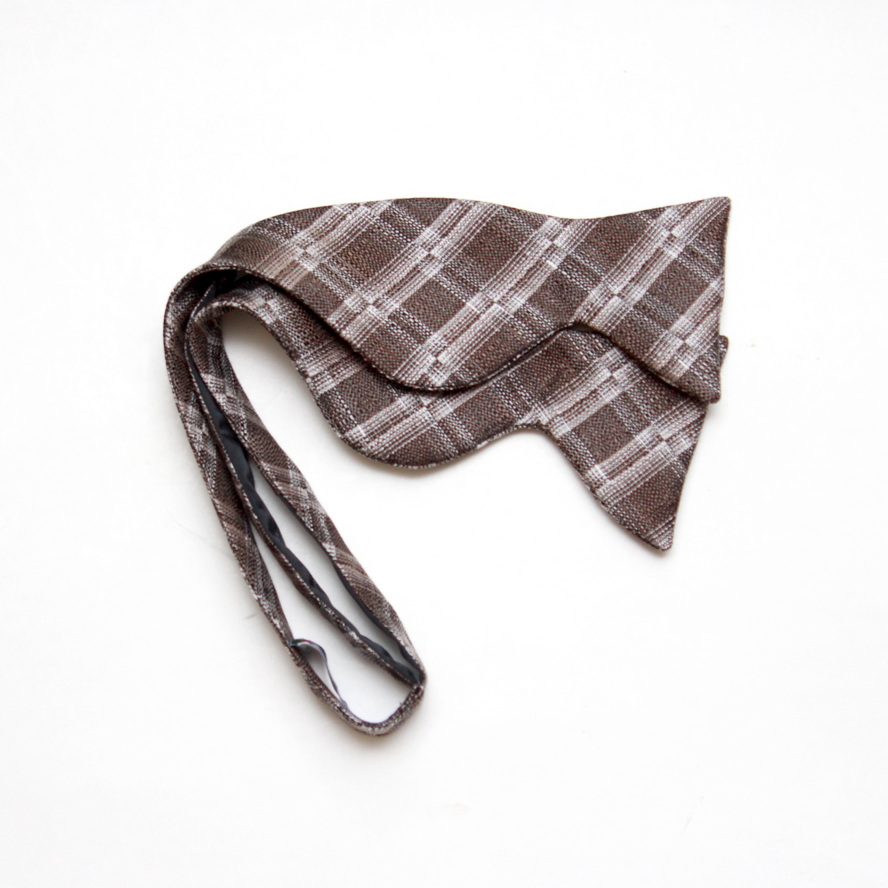 Grey Plaid Men's Large Silk Bow Tie