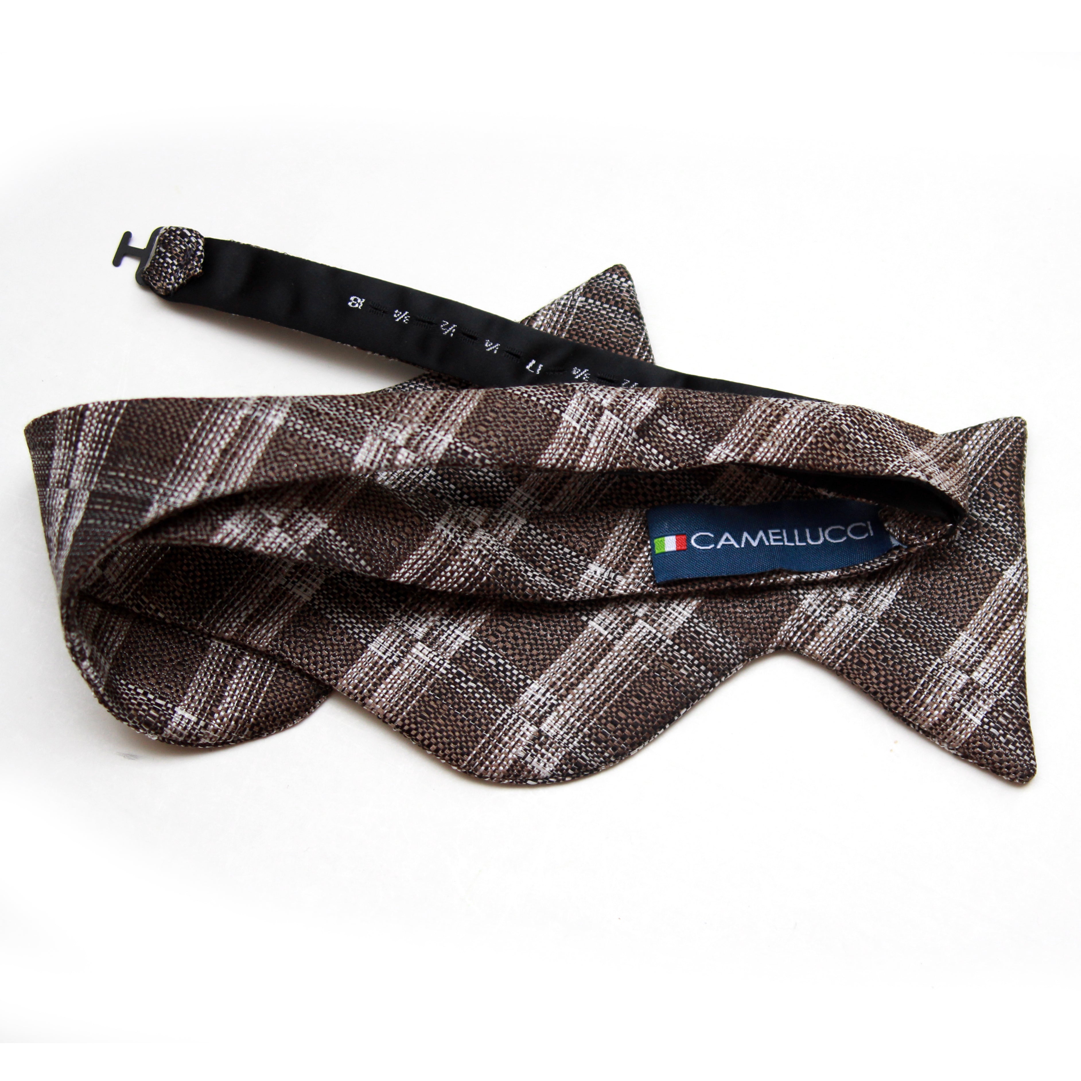 Grey Plaid Men's Large Silk Bow Tie